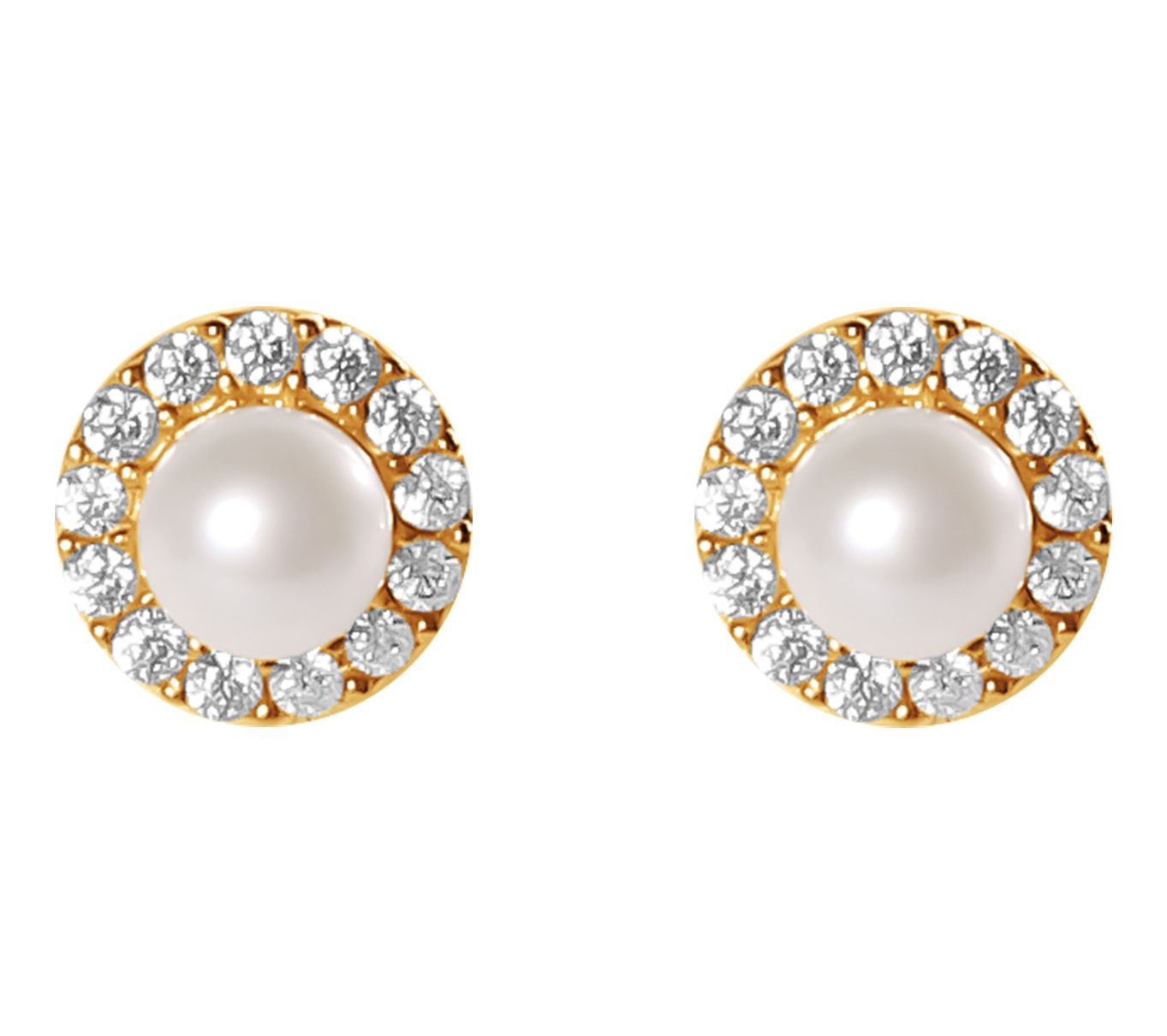 Diamonique Cultured Pearl Halo Stud Earrings, 14K