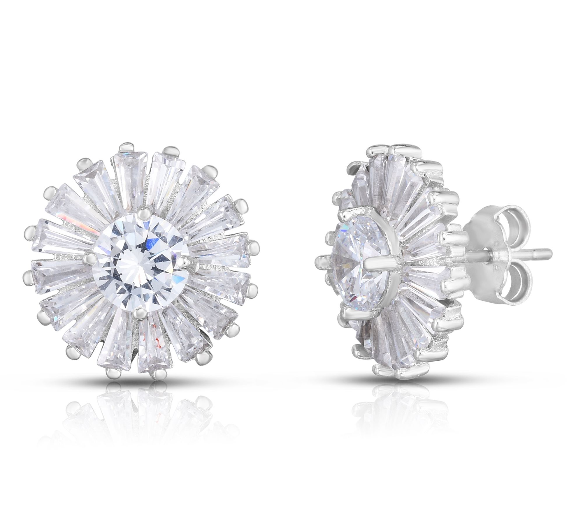 Sterlina Silver Round Floral Stud Earrings, Sterling
