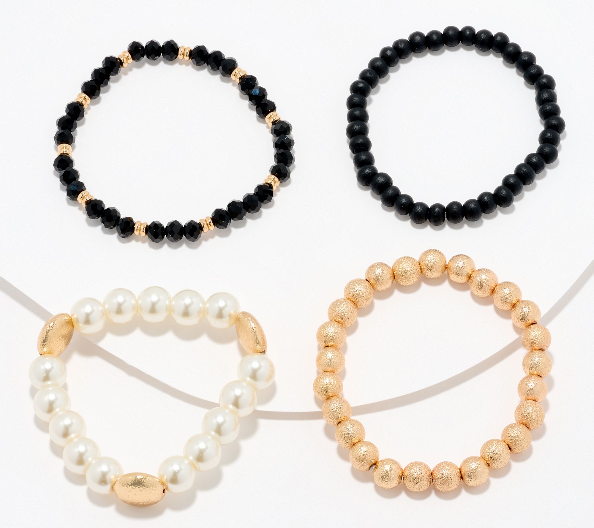 "As Is" Susan Graver Set of 4 Mixed Media Stretch Bracelets