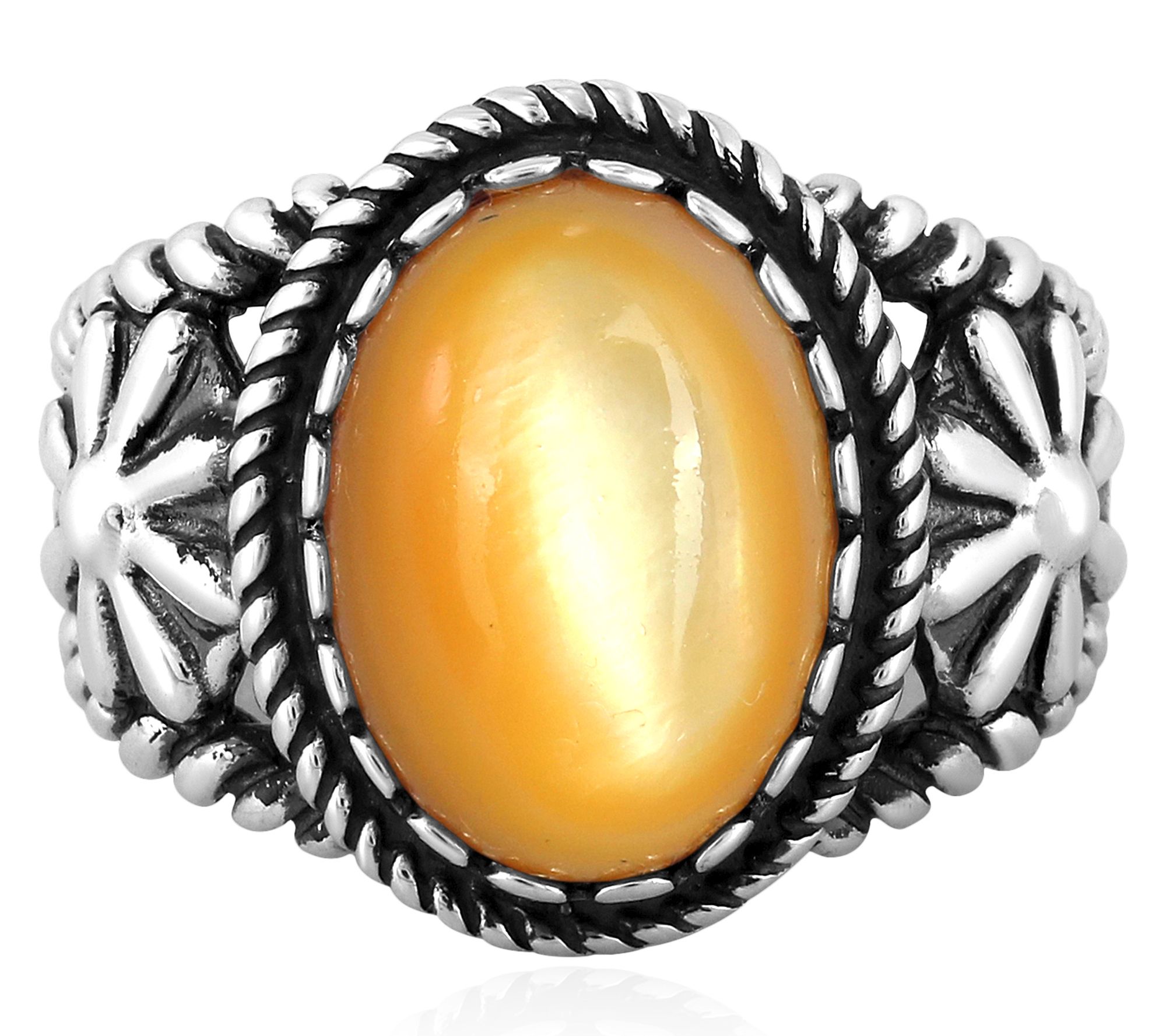 American West Sterling Silver Gemstone Concha Ring
