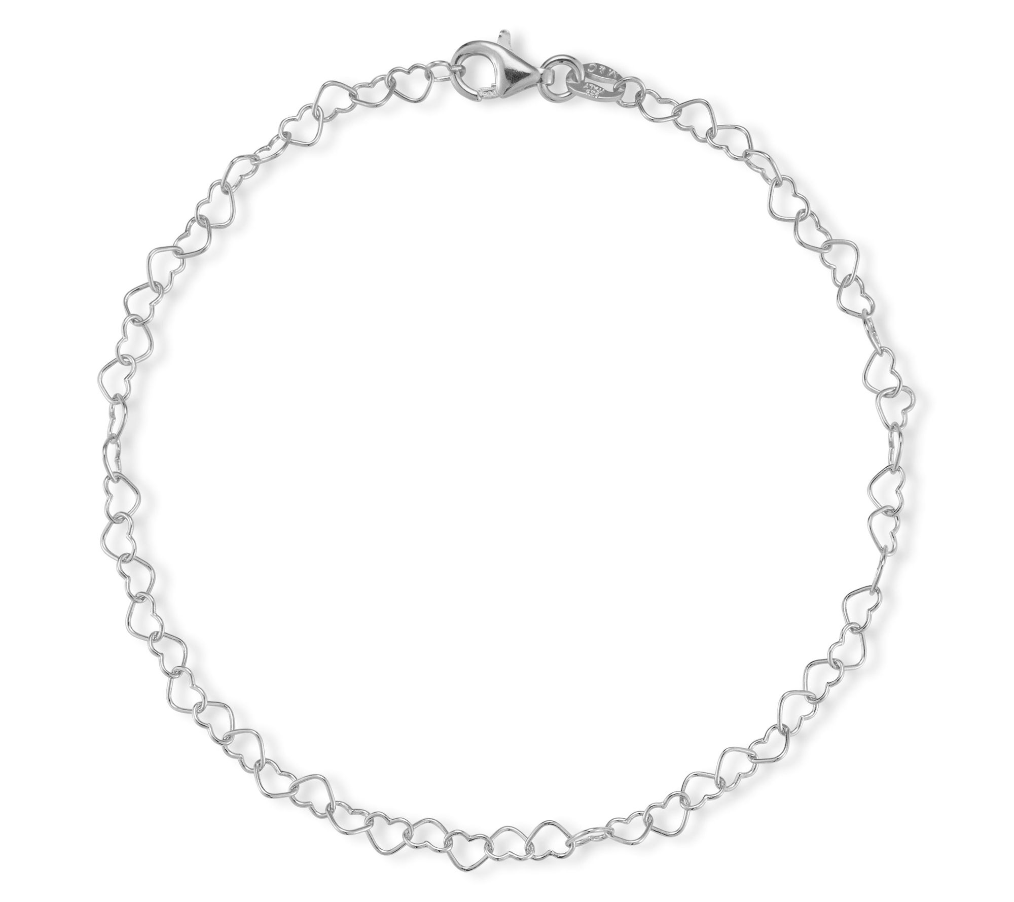 Italian Silver 10" Heart Chain Ankle Bracelet,Sterling