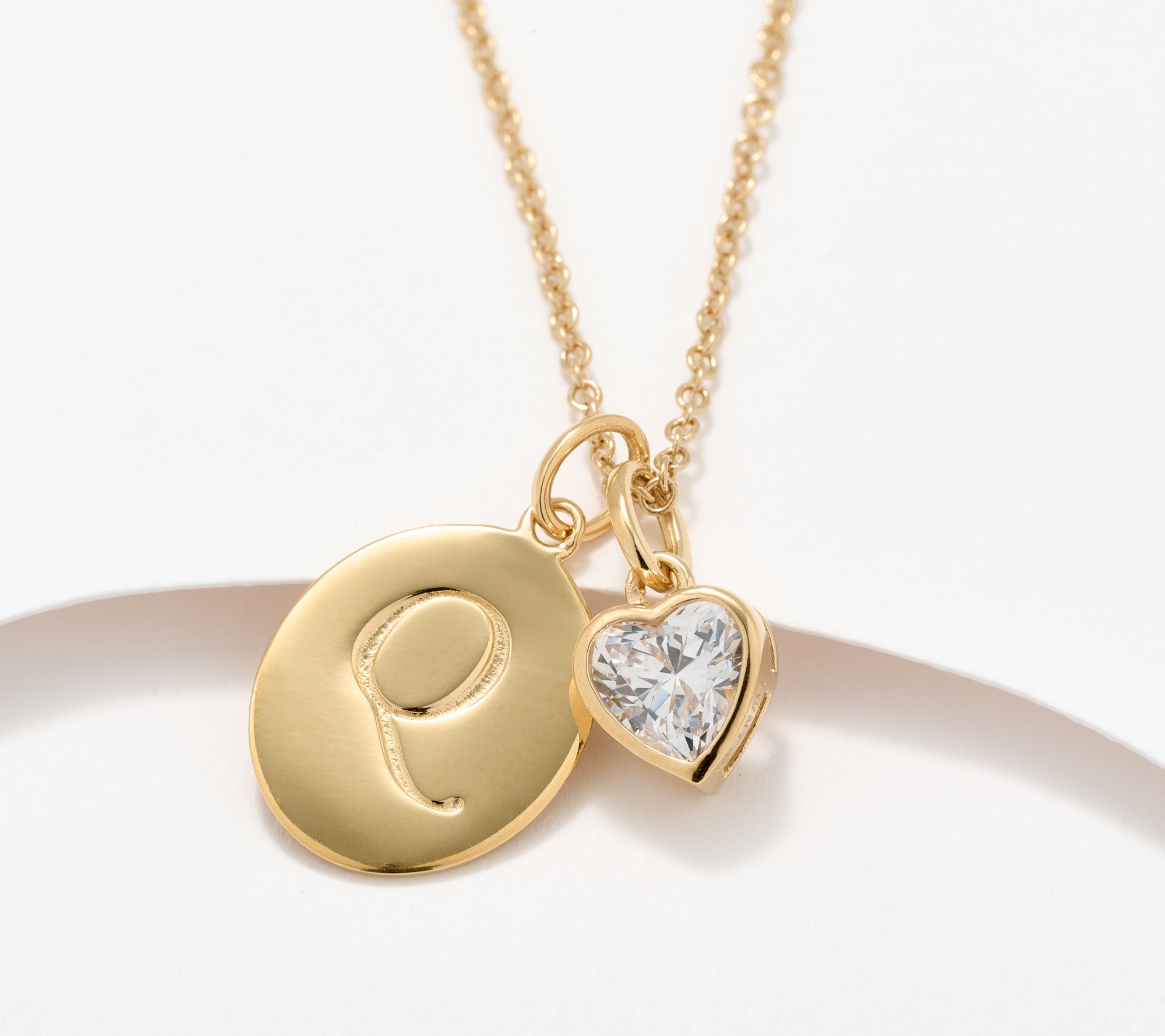 Diamonique Classics Initial Charm Necklace, Gold Plated