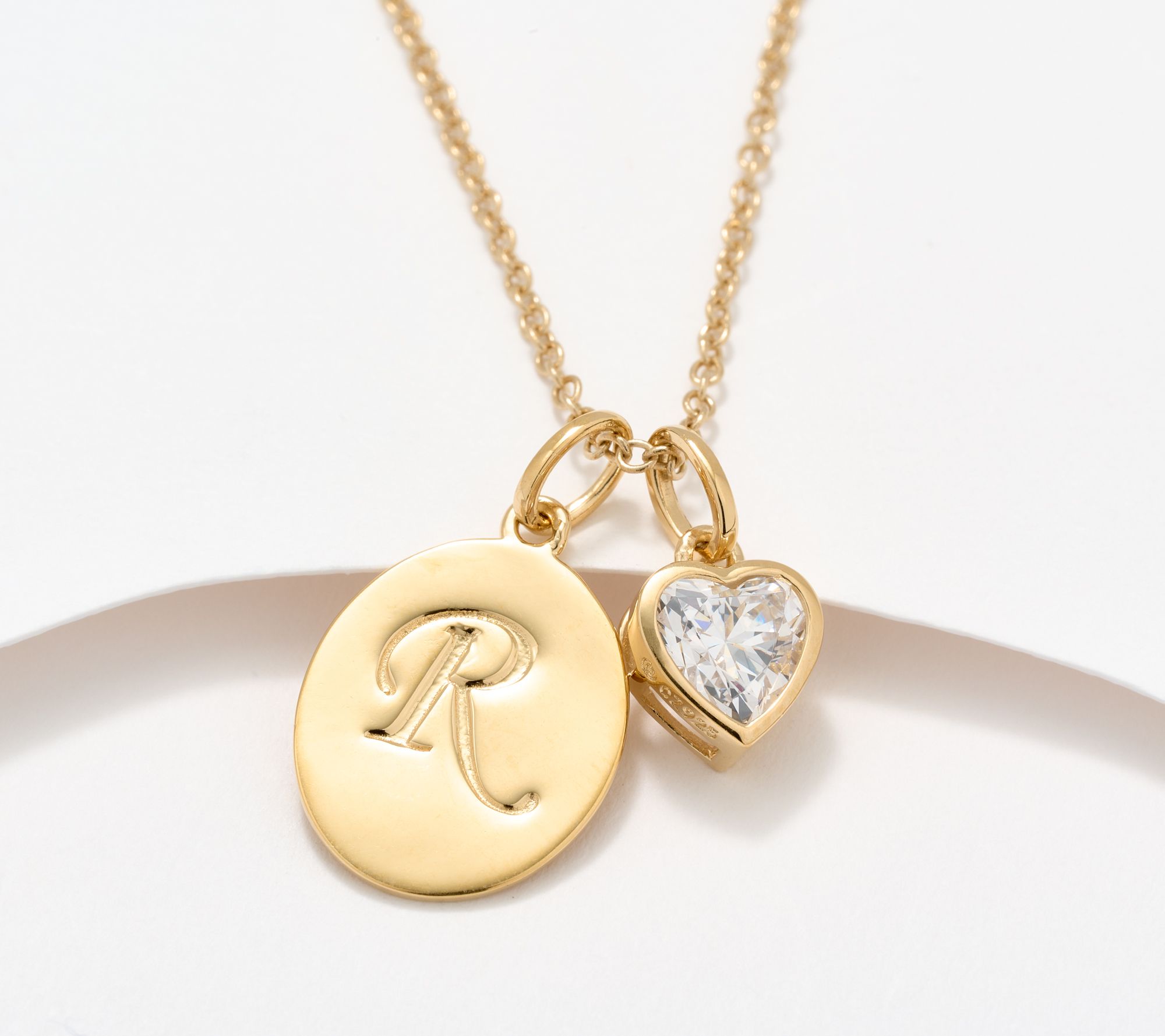 Diamonique Classics Initial Charm Necklace, Gold Plated