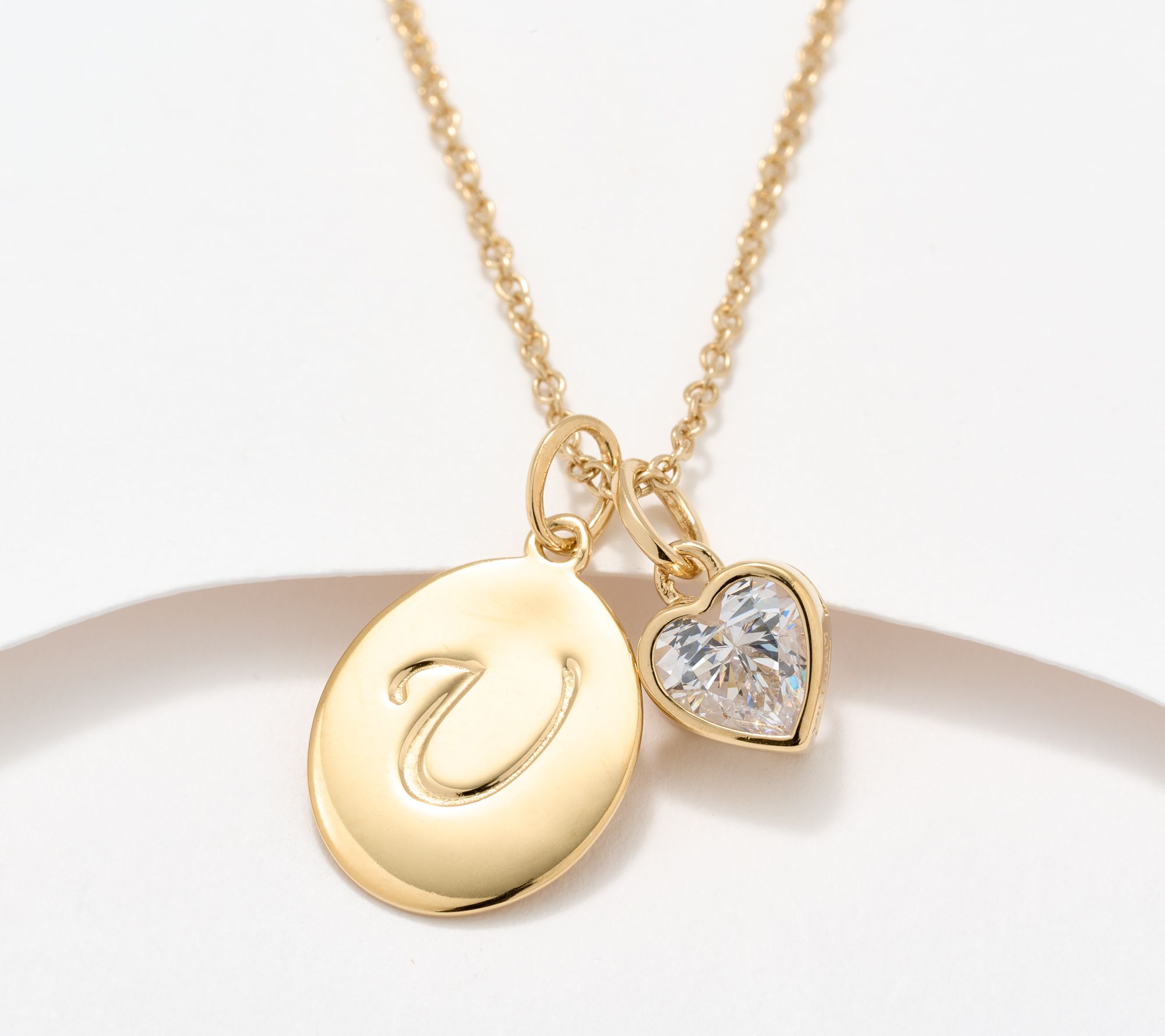 Diamonique Classics Initial Charm Necklace, Gold Plated