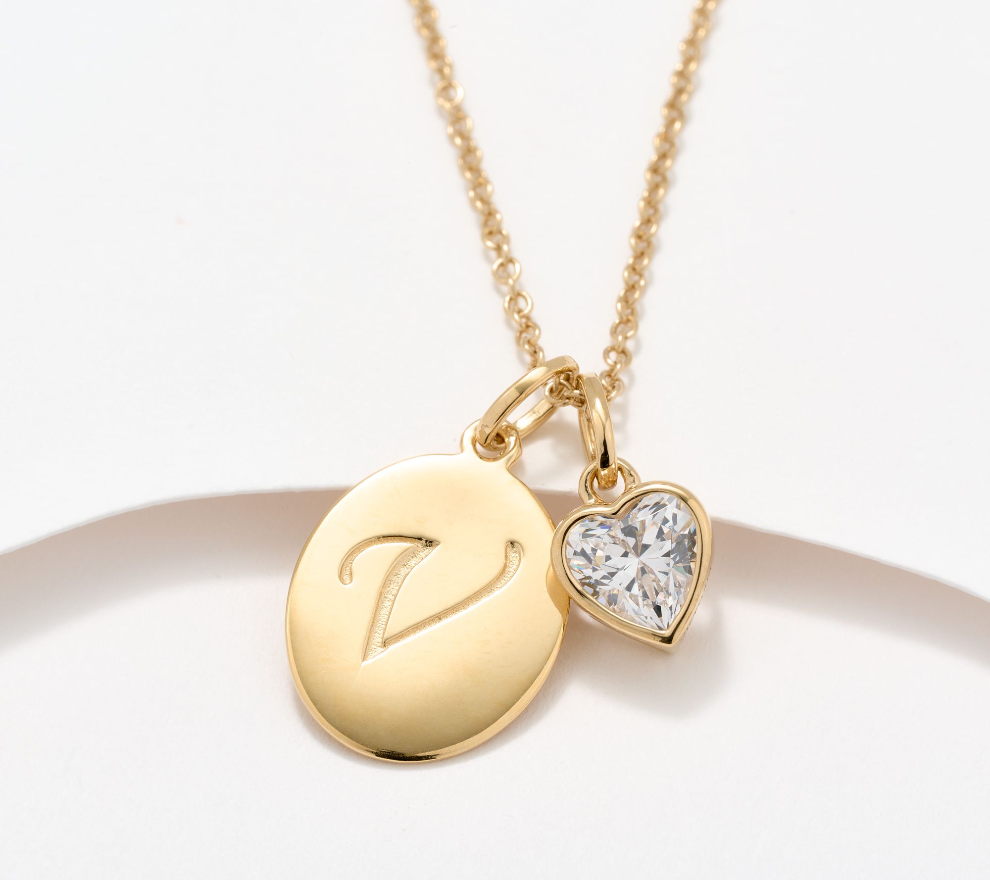 Diamonique Classics Initial Charm Necklace, Gold Plated