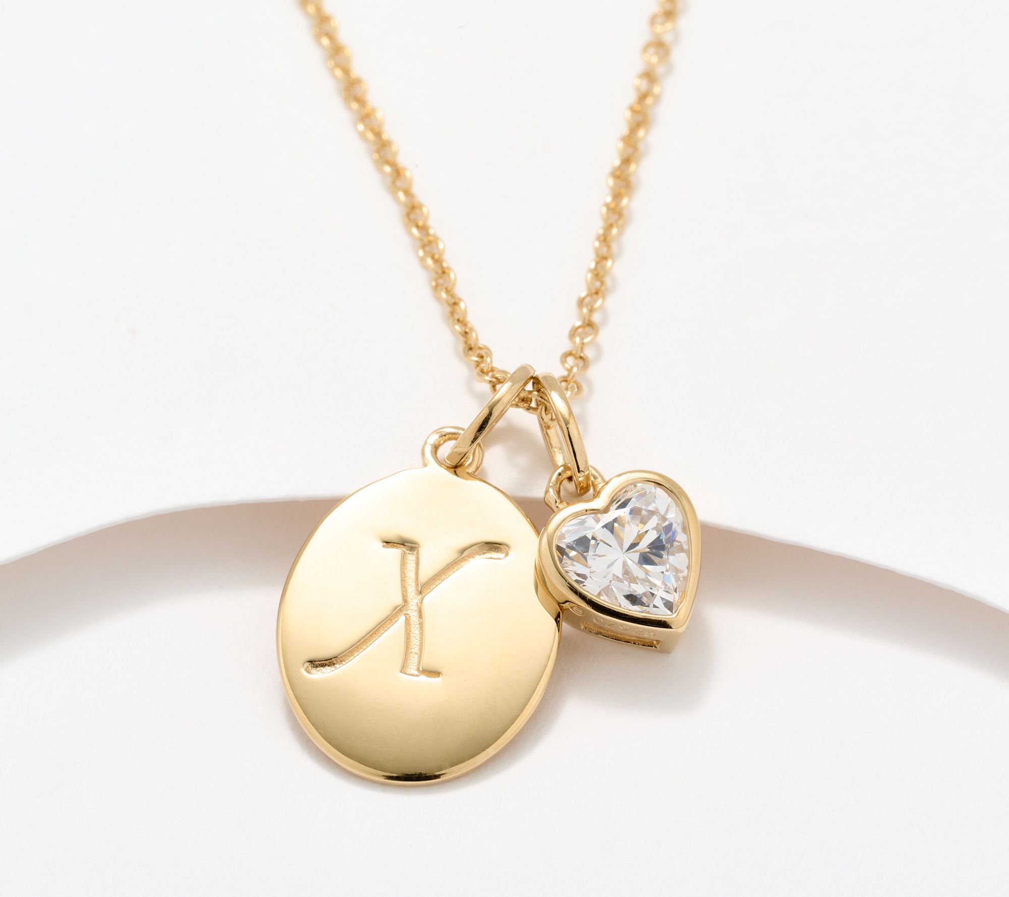 Diamonique Classics Initial Charm Necklace, Gold Plated