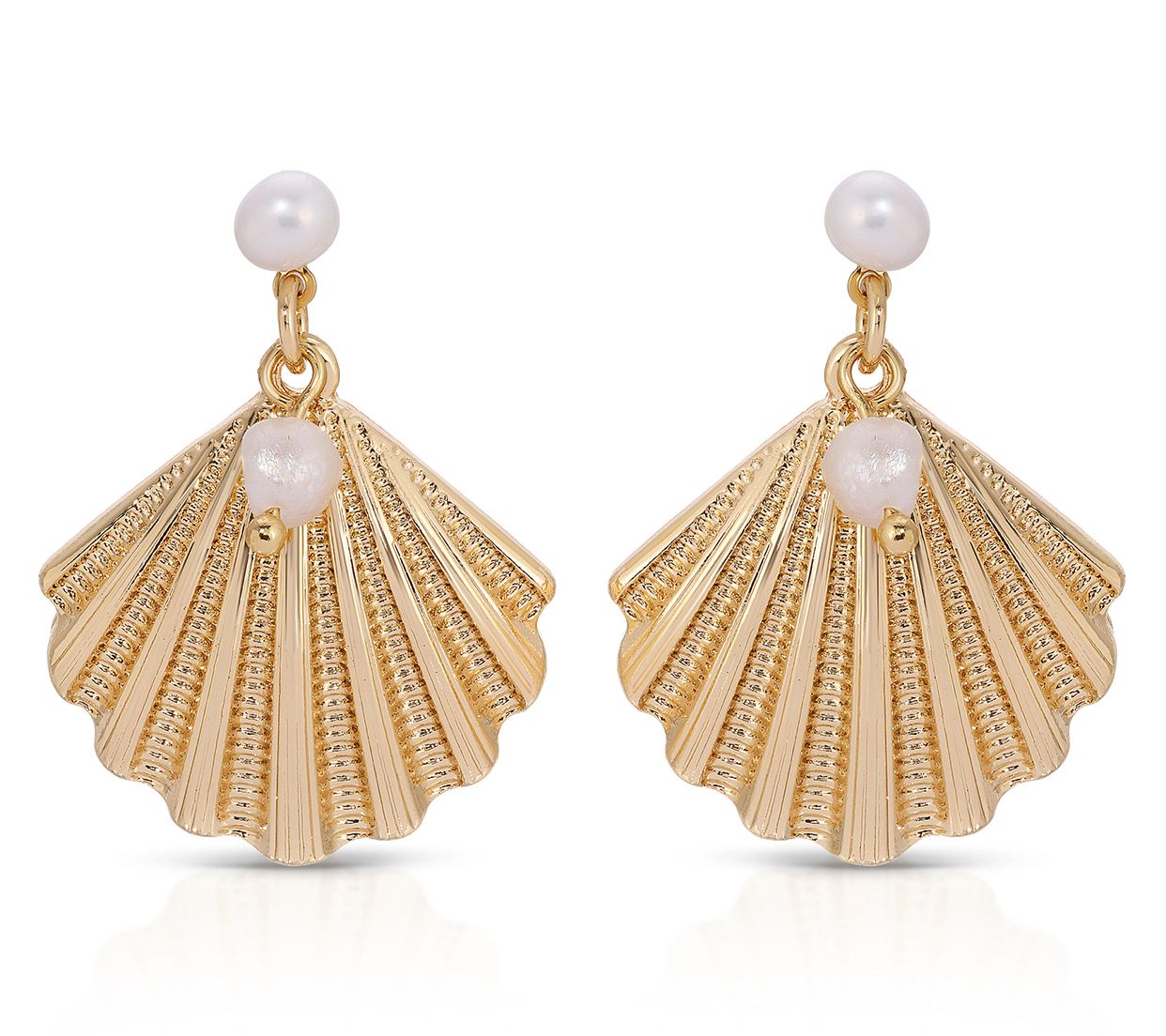 Ettika Cultured Pearl Scalloped Seashell DangleEarrings