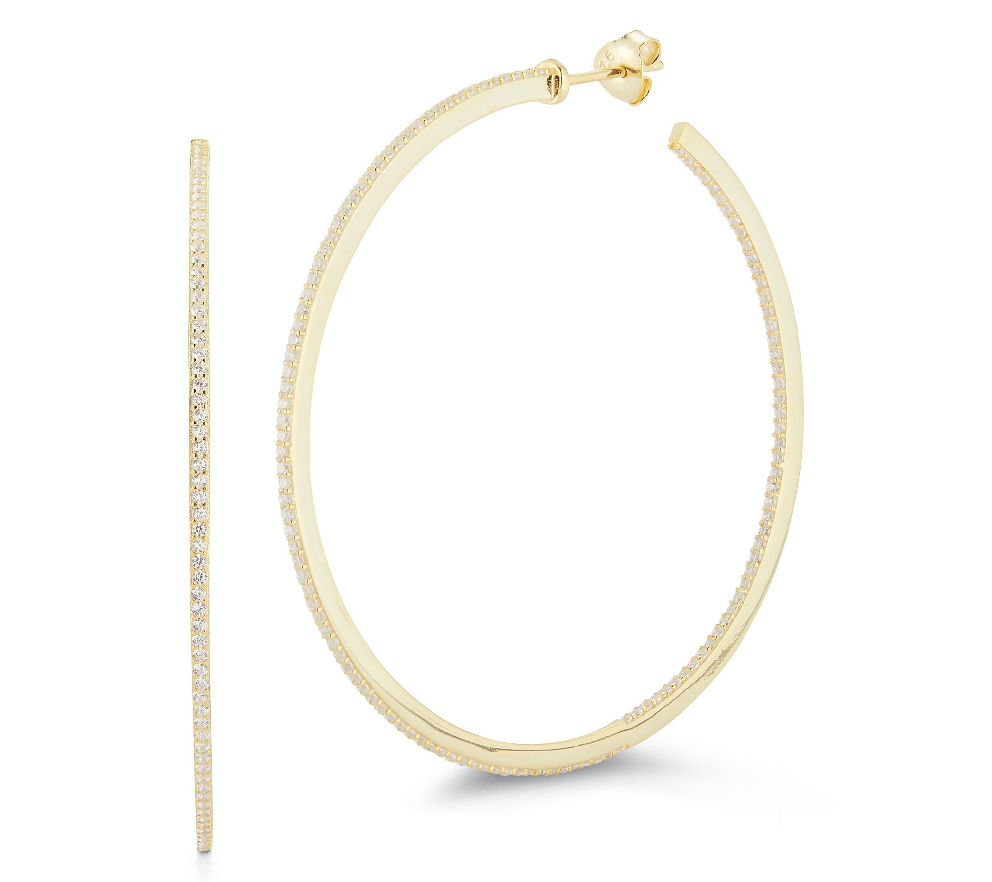 Sterlina Silver 2-1/8" Pave Thin Hoop Earrings,Sterling