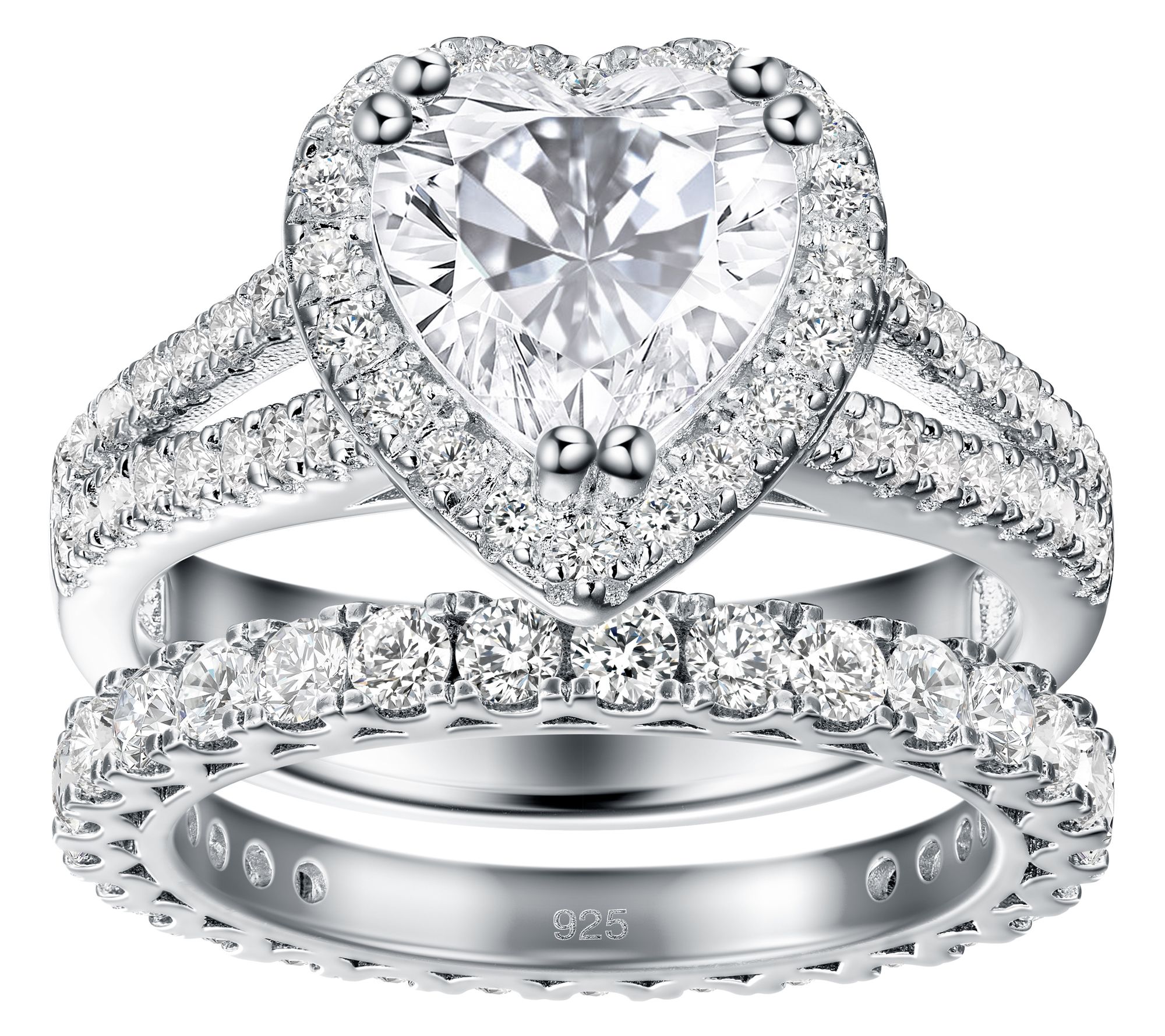 Moissanite Luxe Heart & Eternity Band Ring Set,Sterling