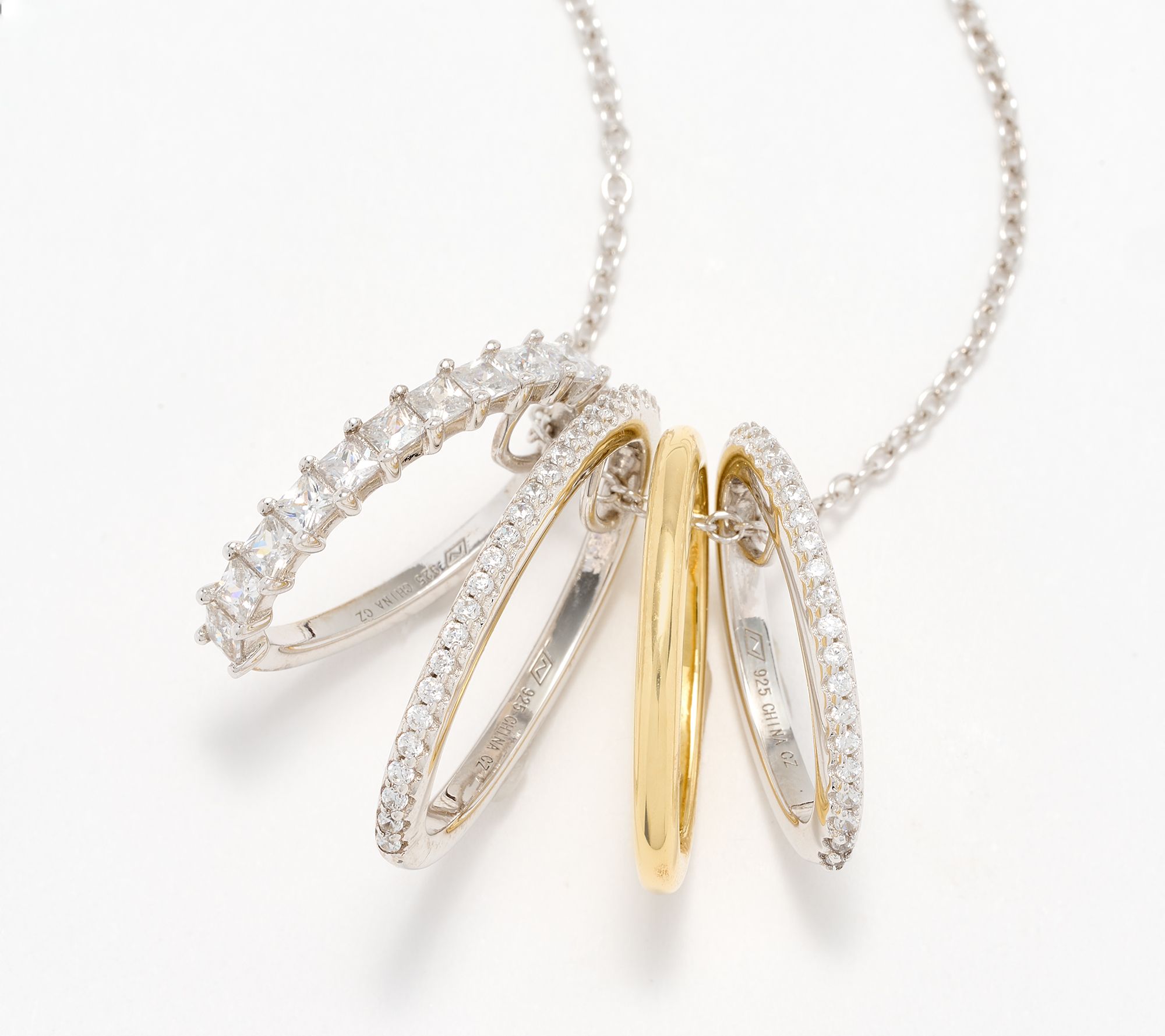 "As Is" Diamonique Four Ring Necklace, Sterling Silver