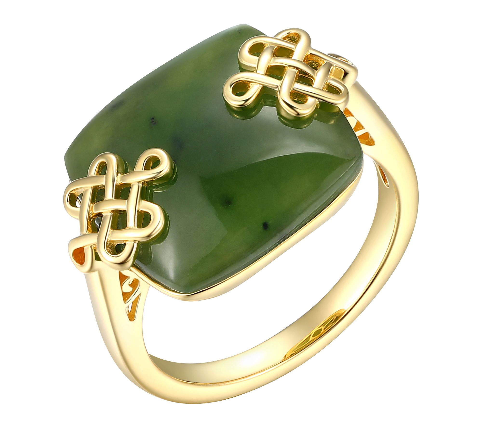 Dynasty Jade Cushion Cut Ring, 18K Gold Plated
