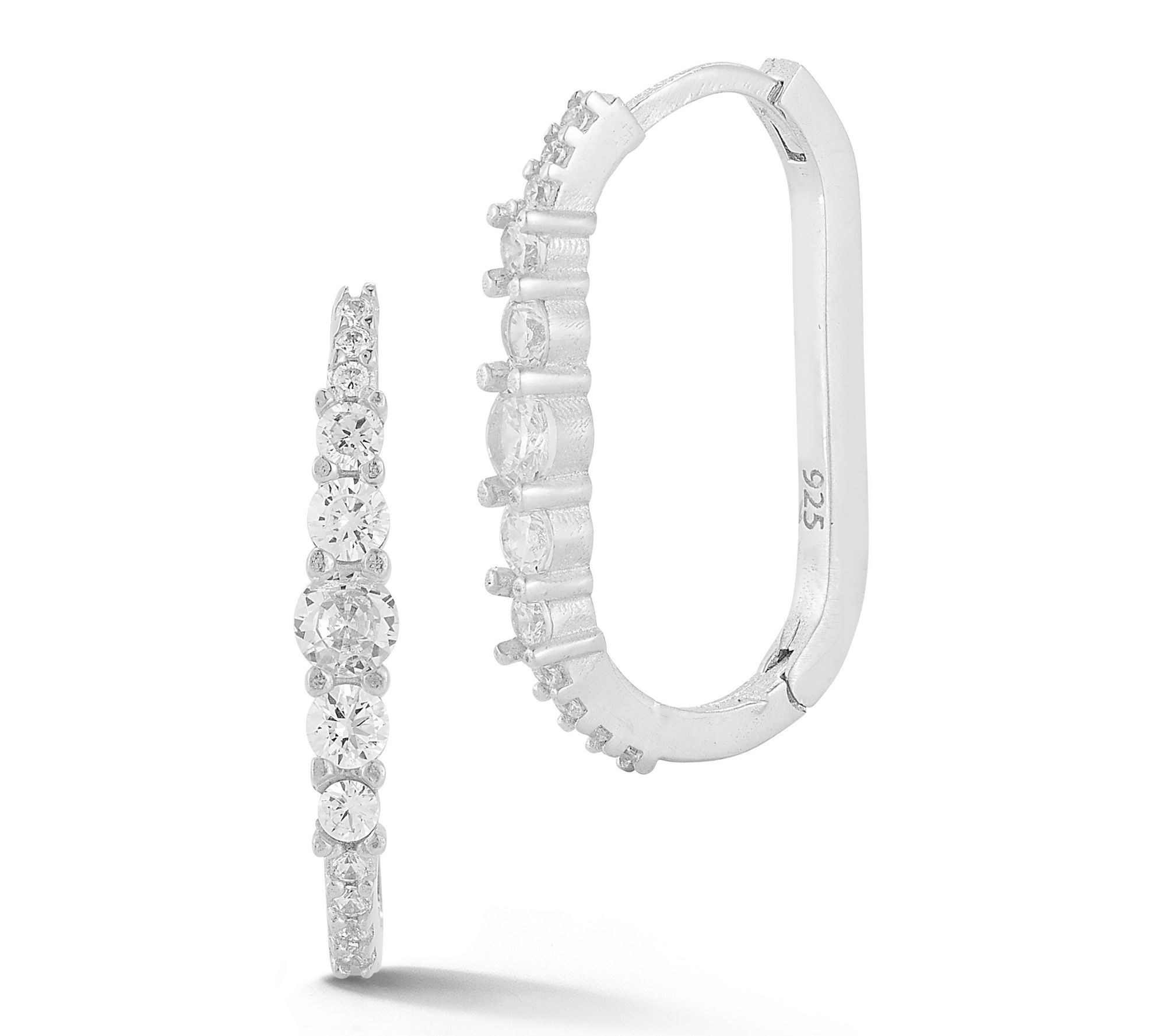 Sterlina Silver Thin Pave Oval Hoop Earrings, Sterling