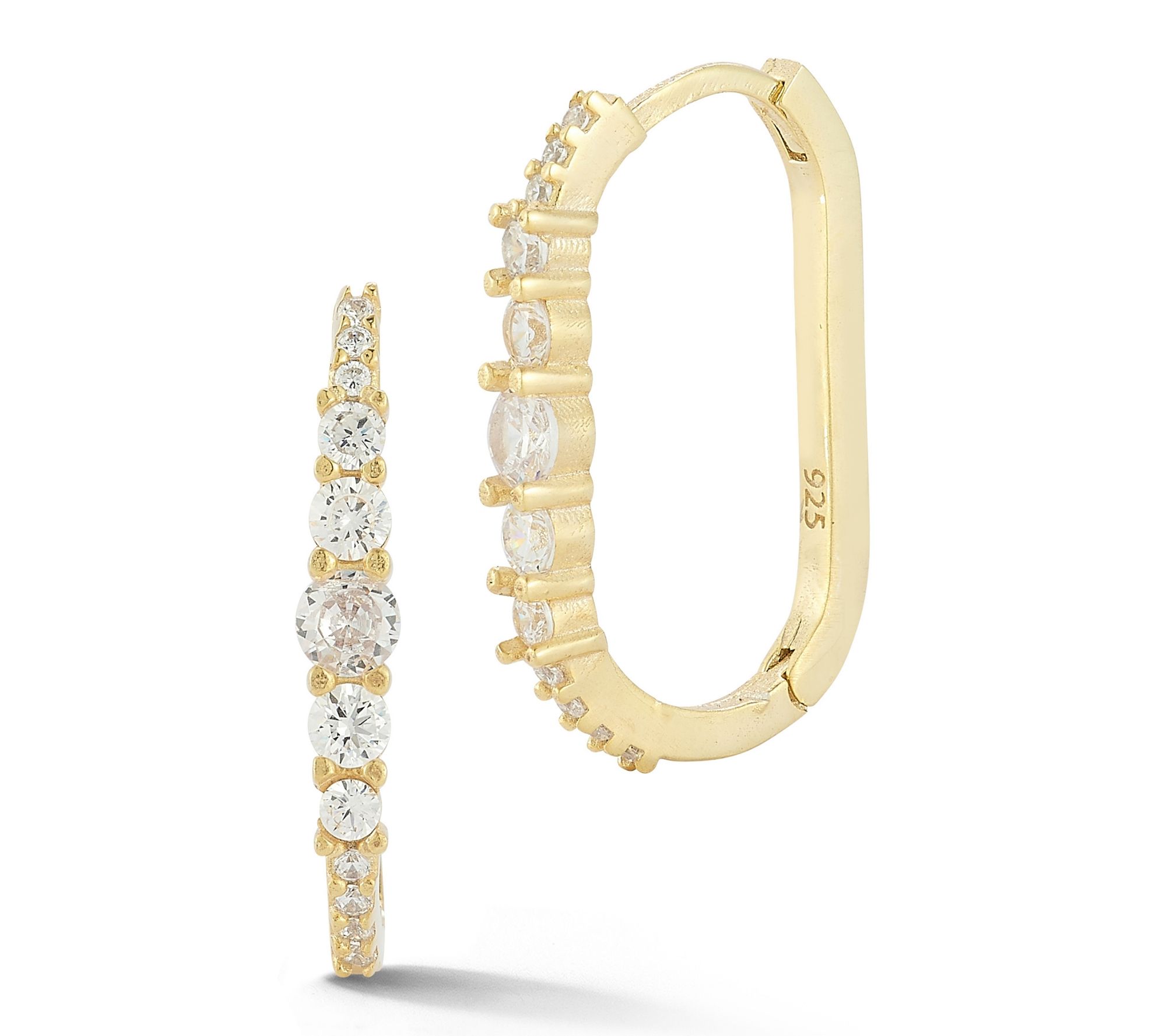 Sterlina Silver Thin Pave Oval Hoop Earrings, Sterling