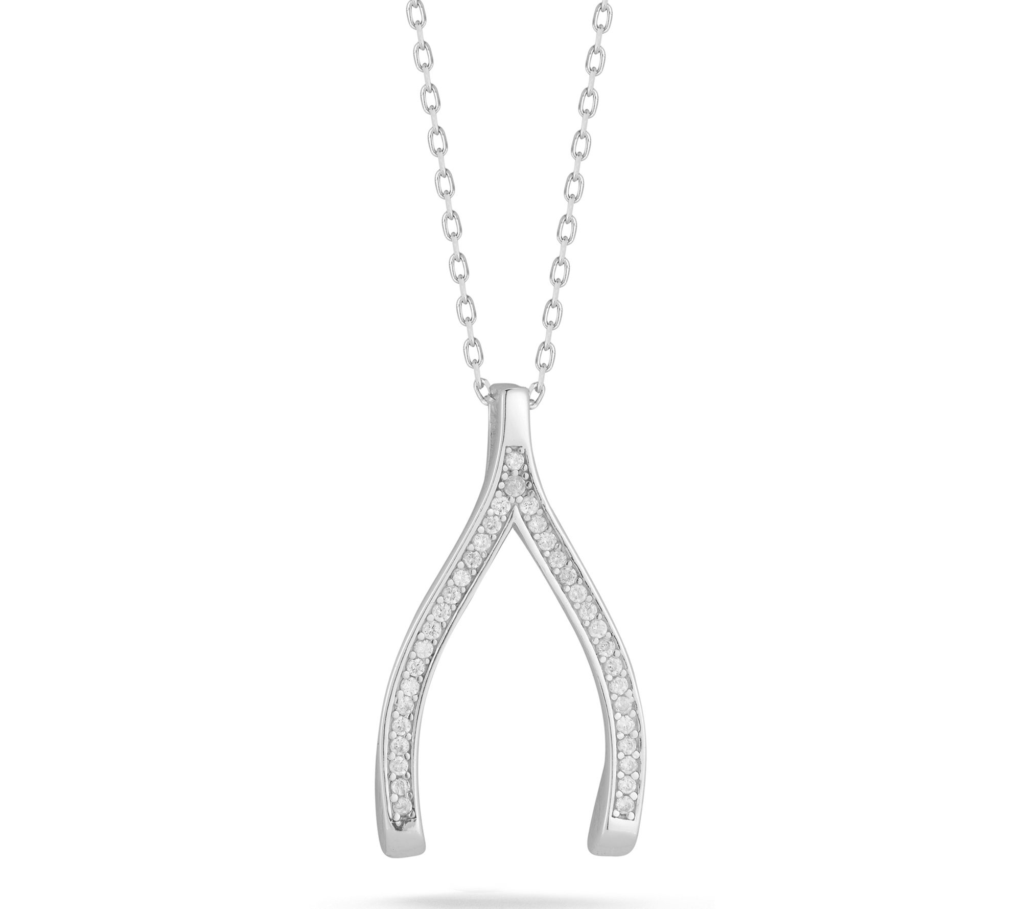 Sterlina Silver Pave Wishbone Pendant w/ Chain,Sterling