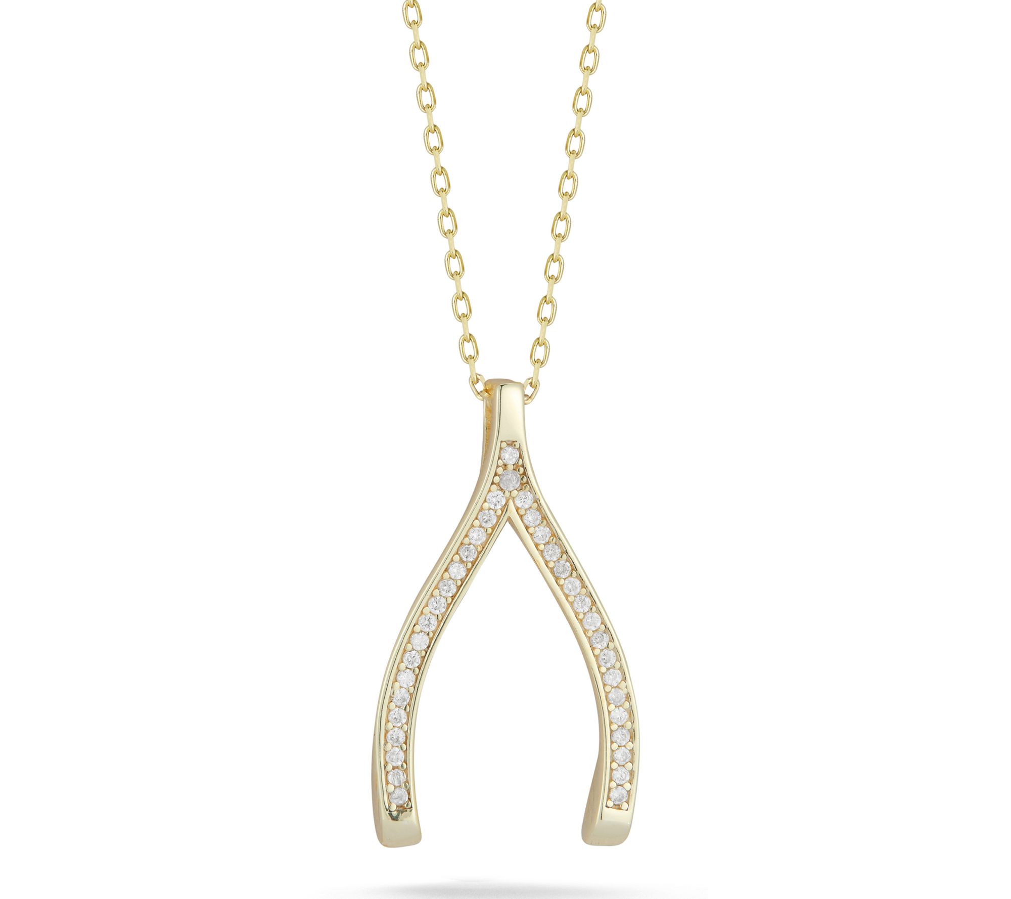Sterlina Silver Pave Wishbone Pendant w/ Chain,Sterling