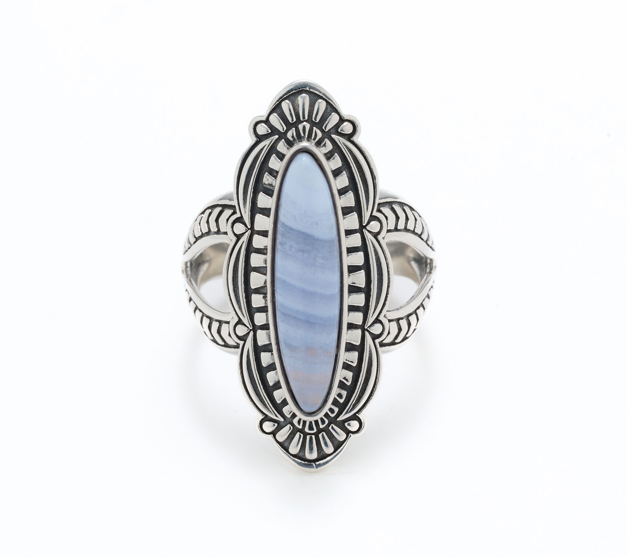 American West Sterling Elongated Oval Gemstone Textured Ring