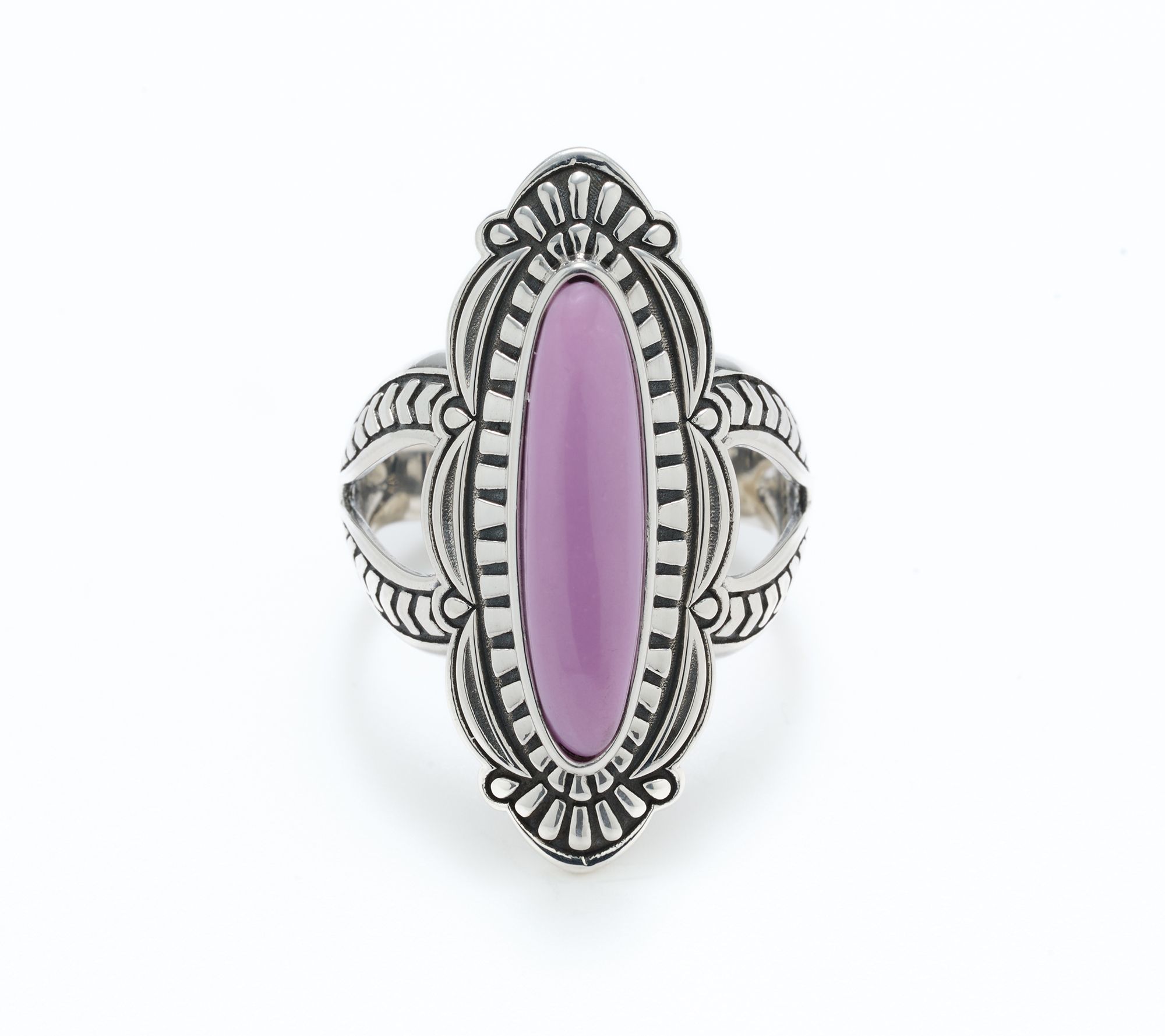 American West Sterling Elongated Oval Gemstone Textured Ring