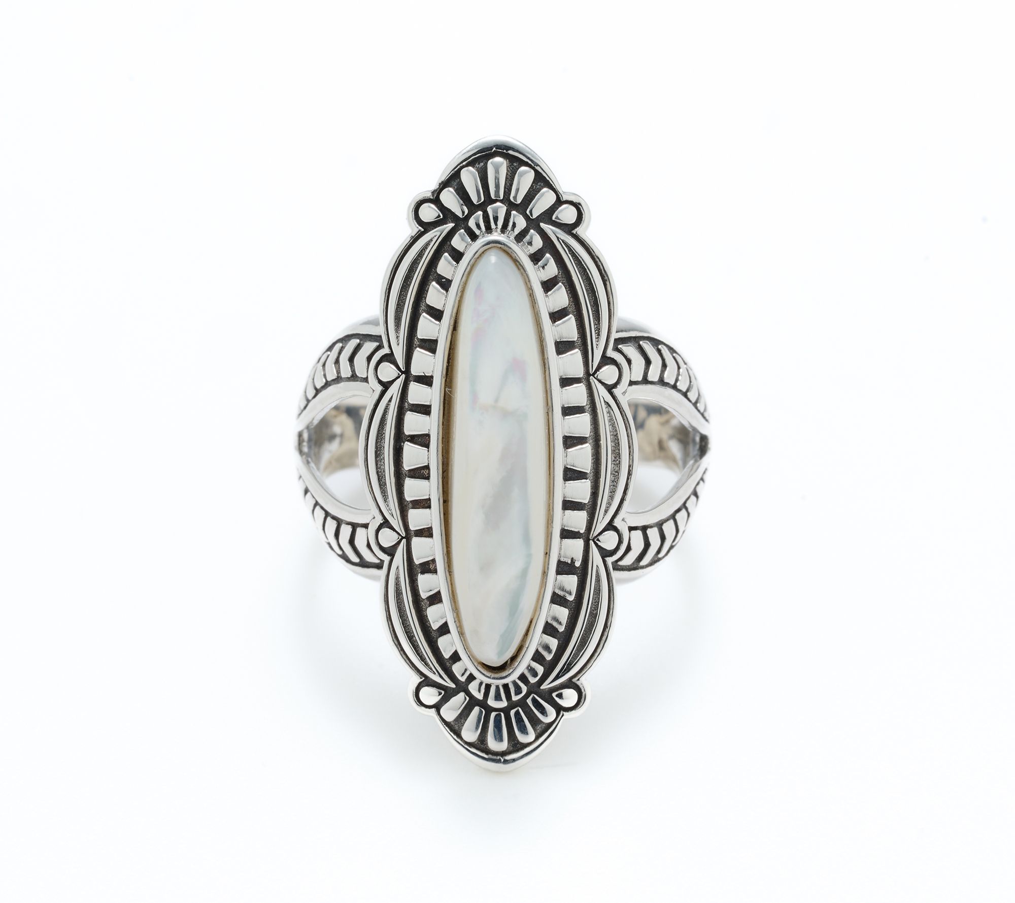 American West Sterling Elongated Oval Gemstone Textured Ring