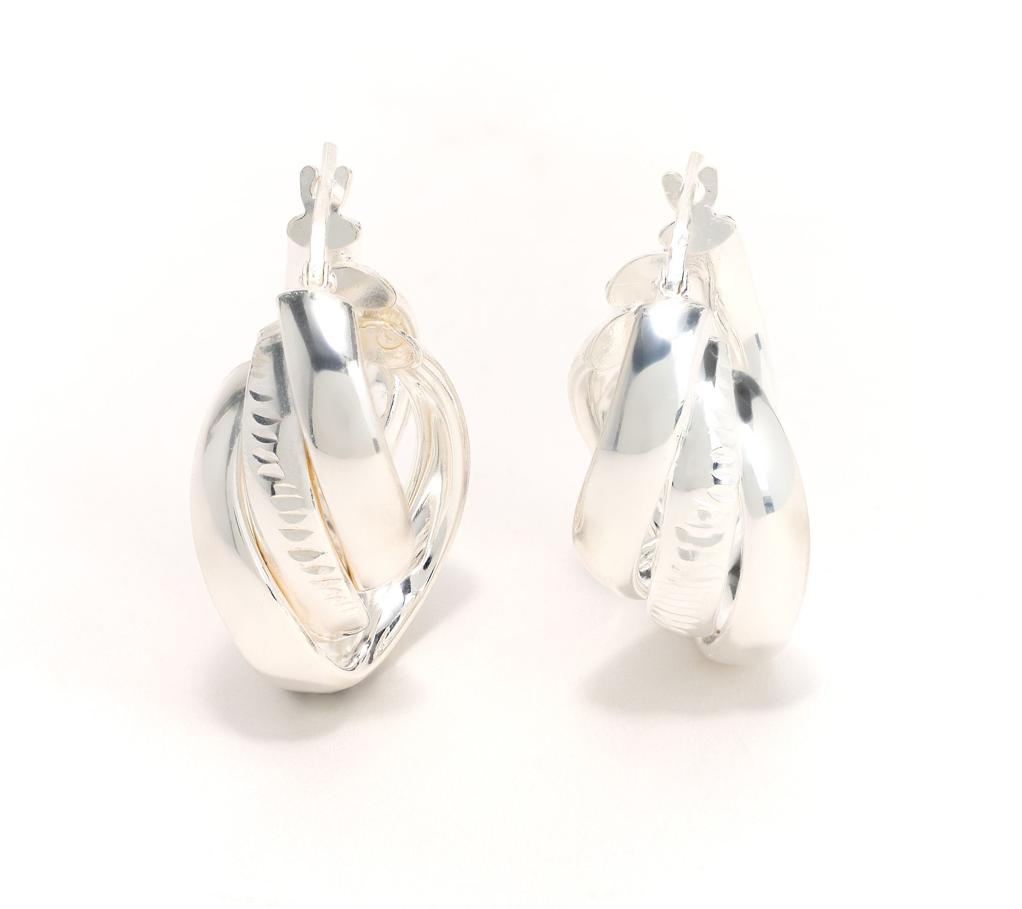 Ultrafine 950 Silver Polished & Textured 3 Row Wrap Earrings