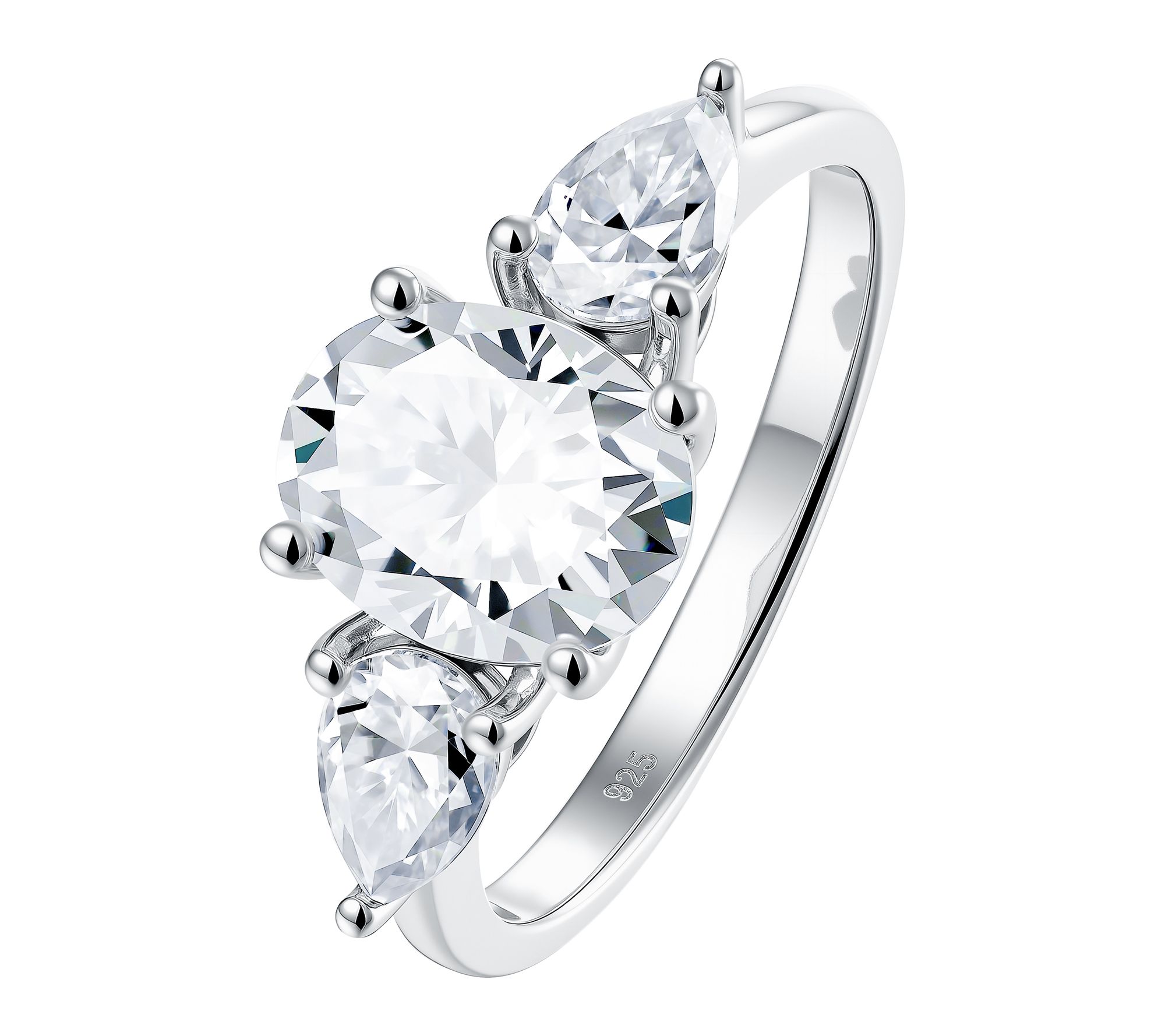 Moissanite Luxe 3-Stone Oval & Pear Cut Ring, Sterling Silver