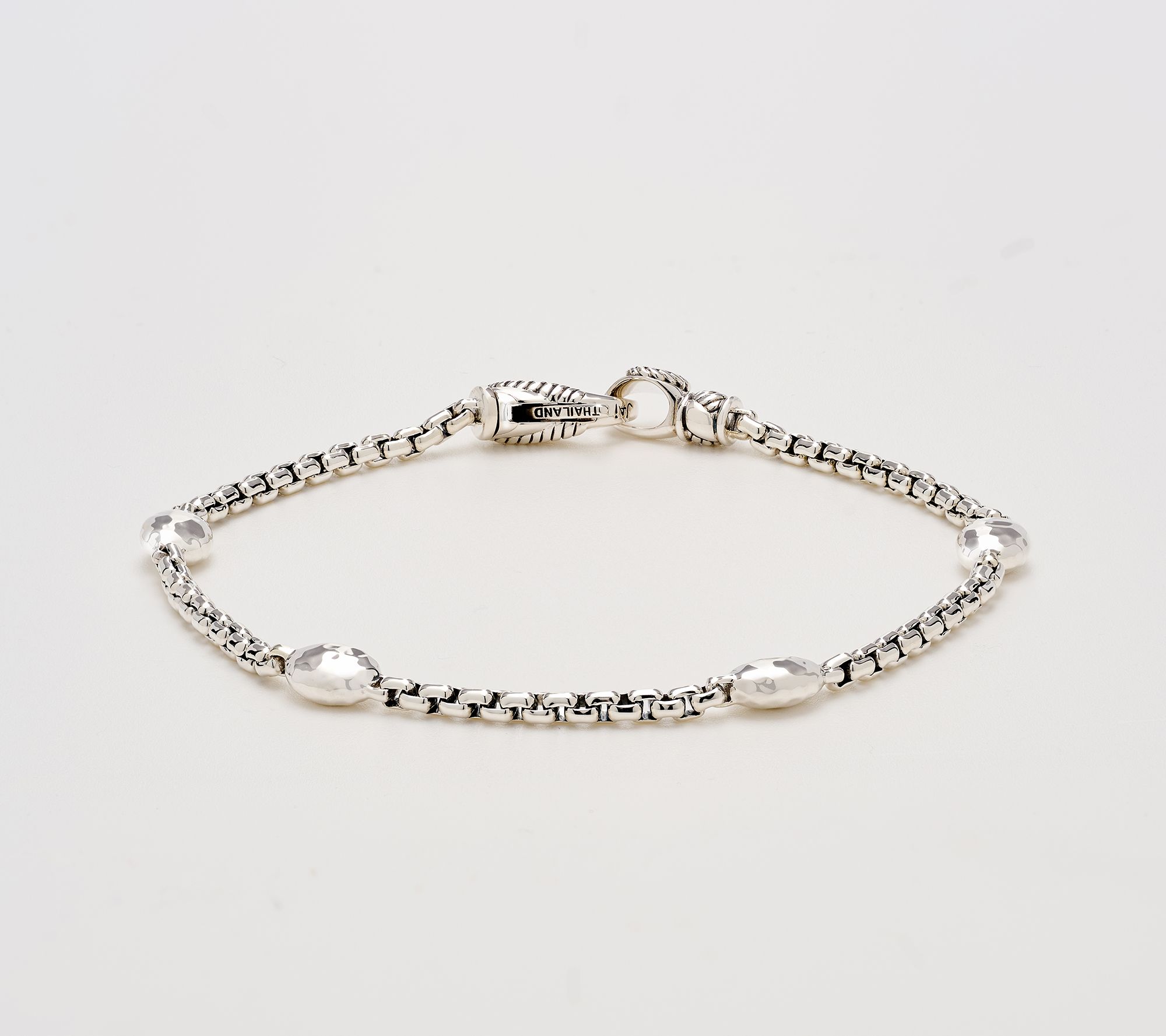 JAI Ireland Sterling Silver Cobblestone 2.7mm Box Chain Bracelet