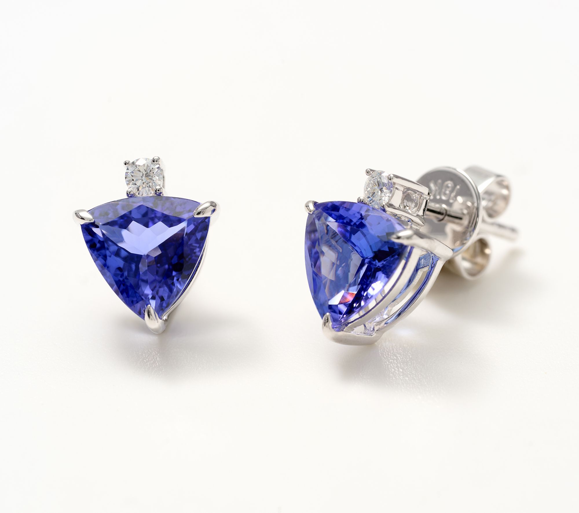 Pure Tanzanite by Jeff Moseley Trillion Stud w/ Diamond Accent, 18K