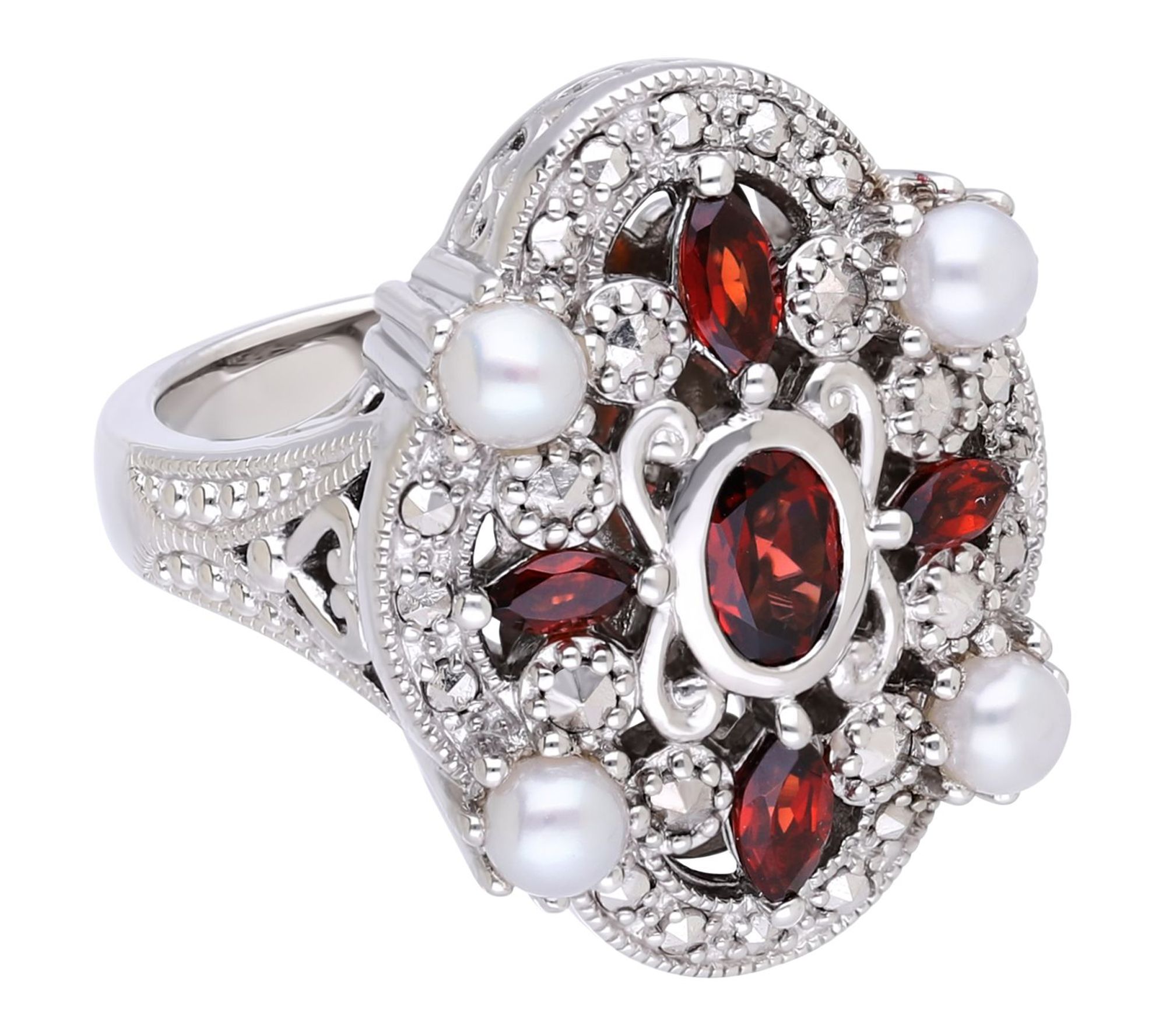 Dallas Prince Sterling Chrome Marcasite & Garnet Ring