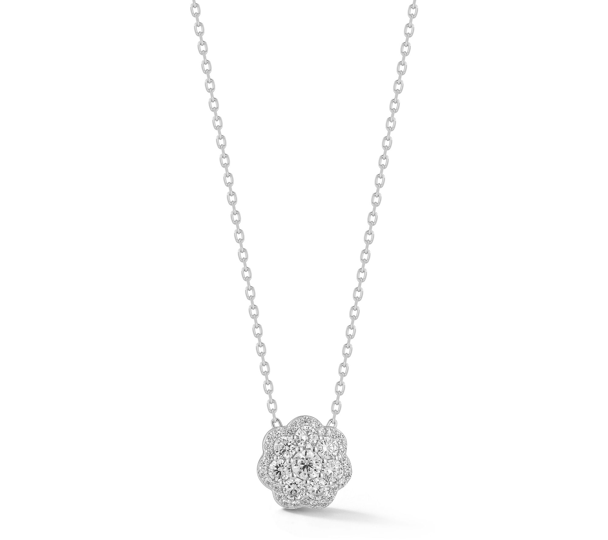 Rachel Zoe Pave Round Flower Pendant w/ Chain,Sterling
