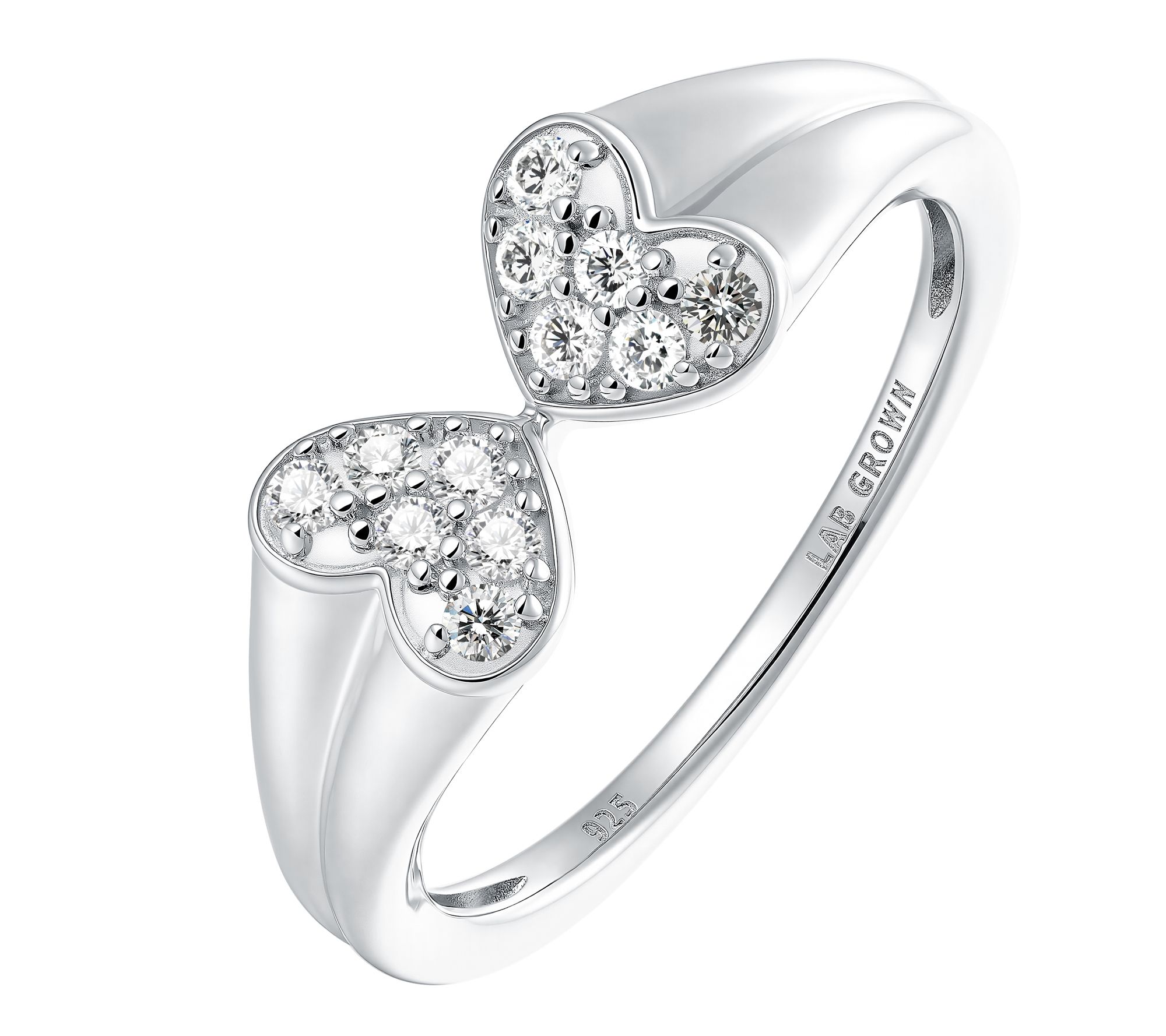 Fire Light Lab Grown Diamond Pave Heart Cuff Ring, Sterling