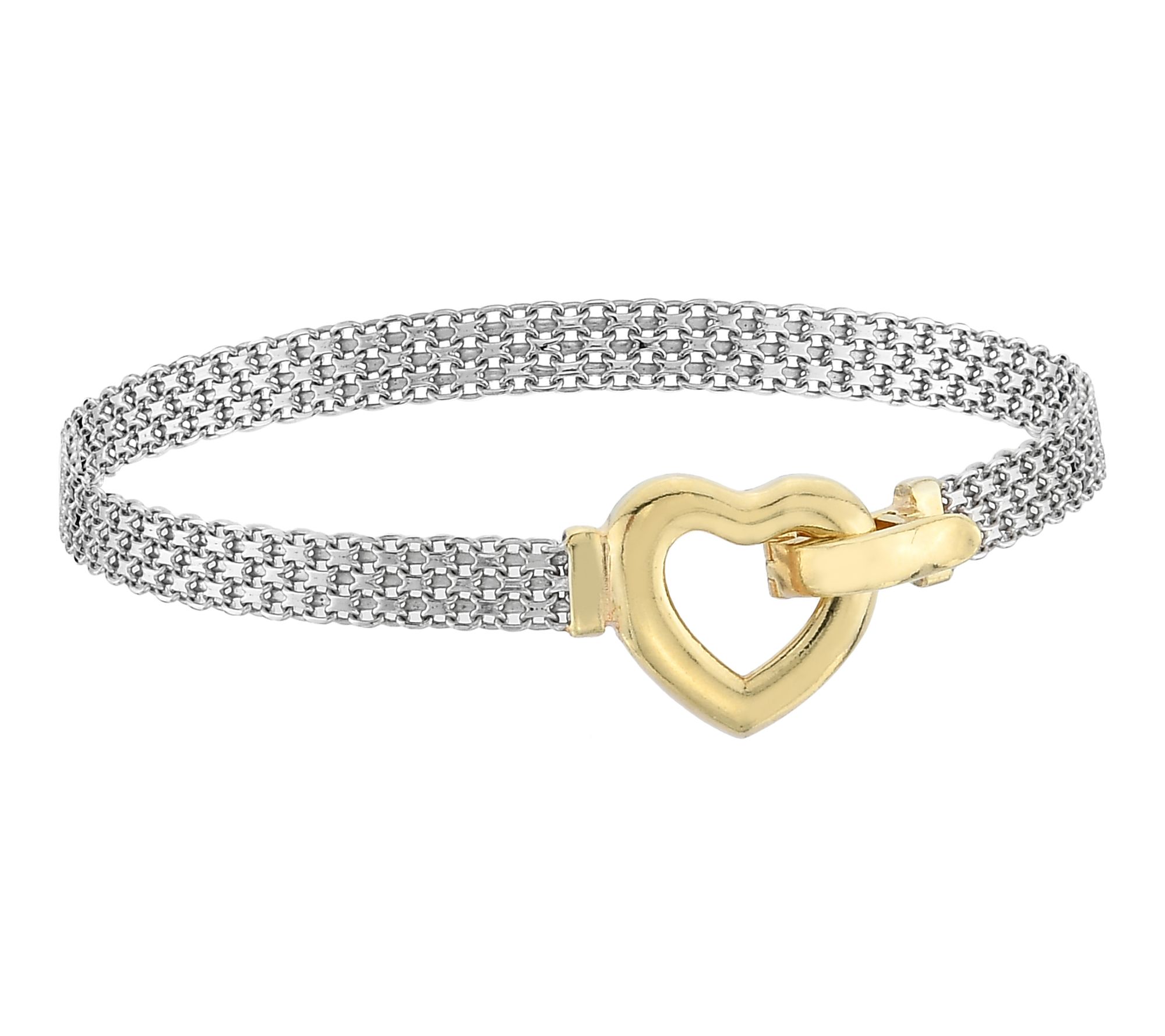 Silver Style Two-Tone Heart Clasp Bismark  Bracelet, Sterling