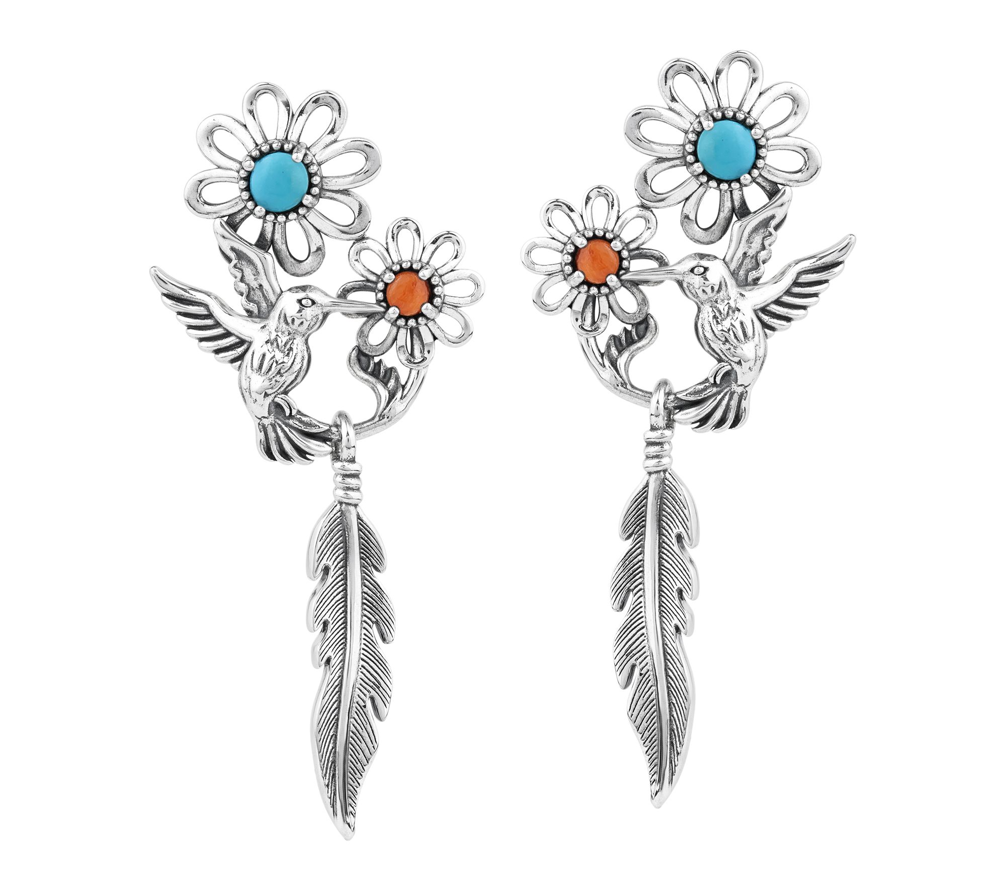 Fritz Casue Sterling Hummingbird & Flower Gemstone Earrings