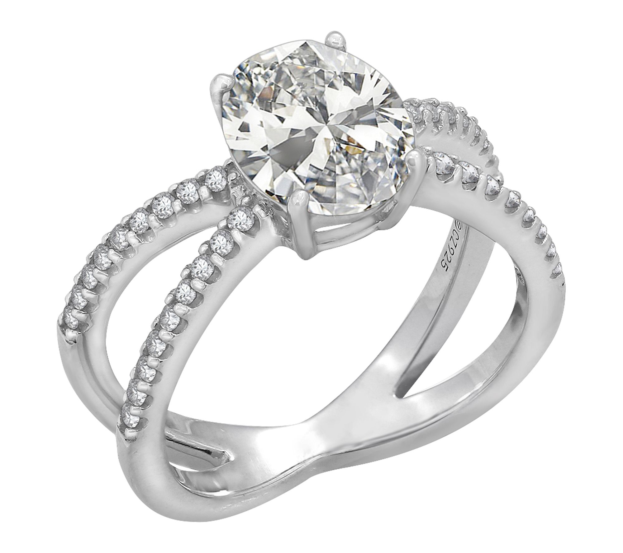 Diamonique Pave Criss Cross Shank Ring, Sterling Silver