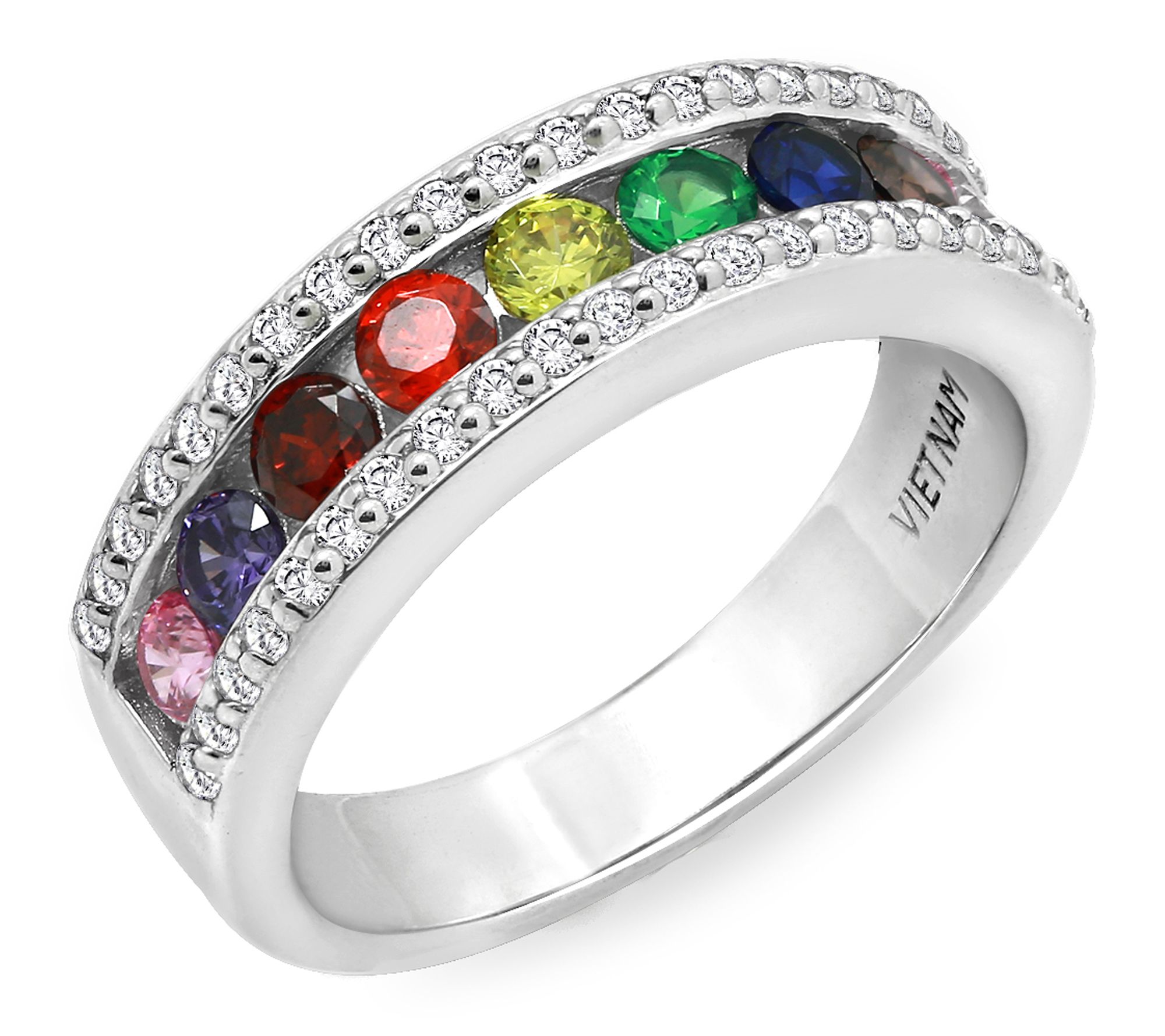 Diamonique Rainbow Semi-Eternity Ring, SterlingSilver