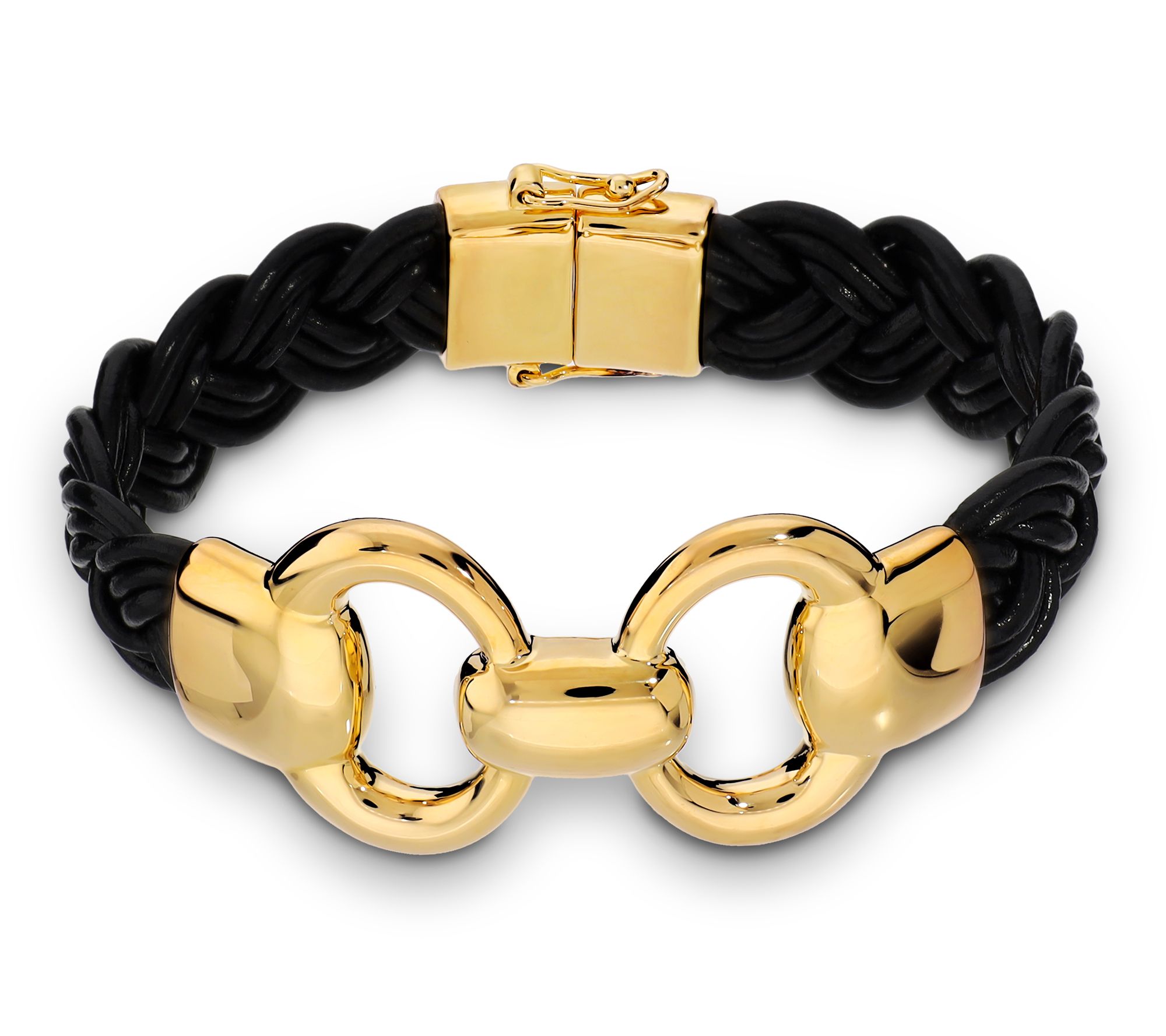Bronzo Italia Status Link Braided Black Leather Bracelet