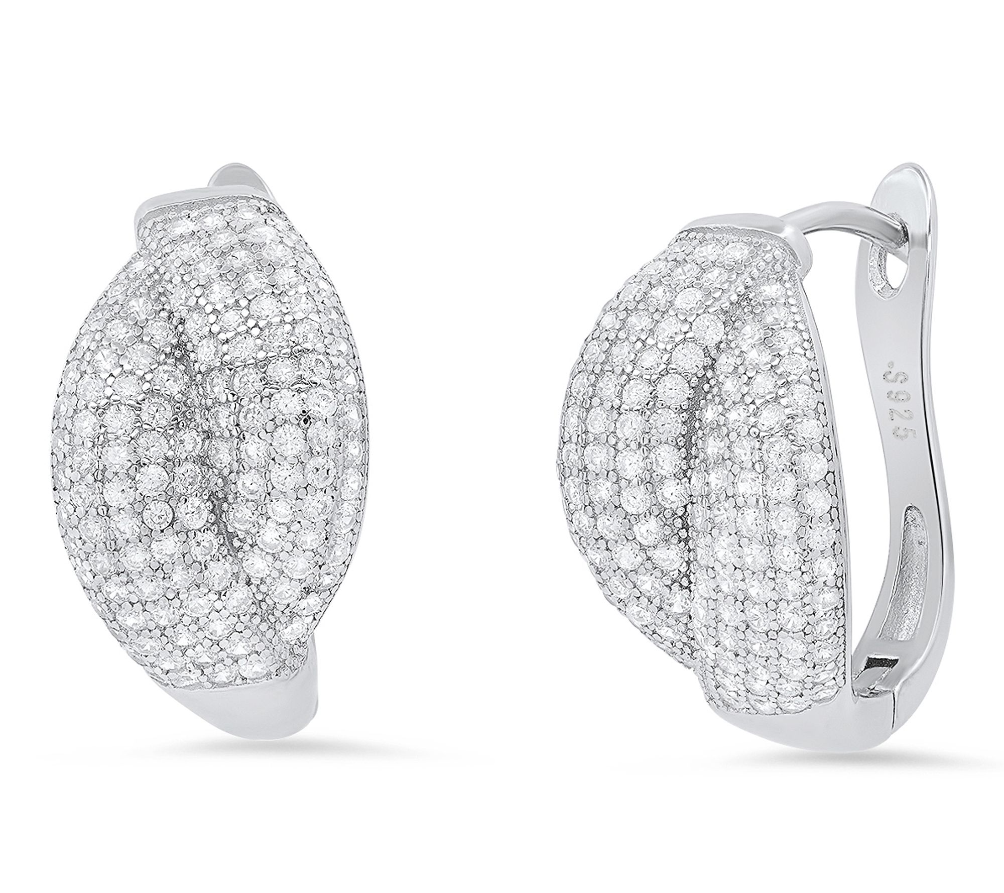 Silver Style Pave Round Hoops Earring, Sterling
