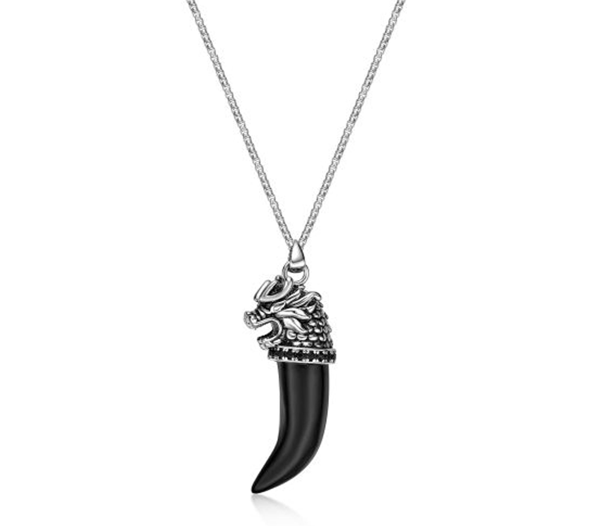 LYNX Men's Sterling Gemstone Dragon Horn Pendant w/ Chain