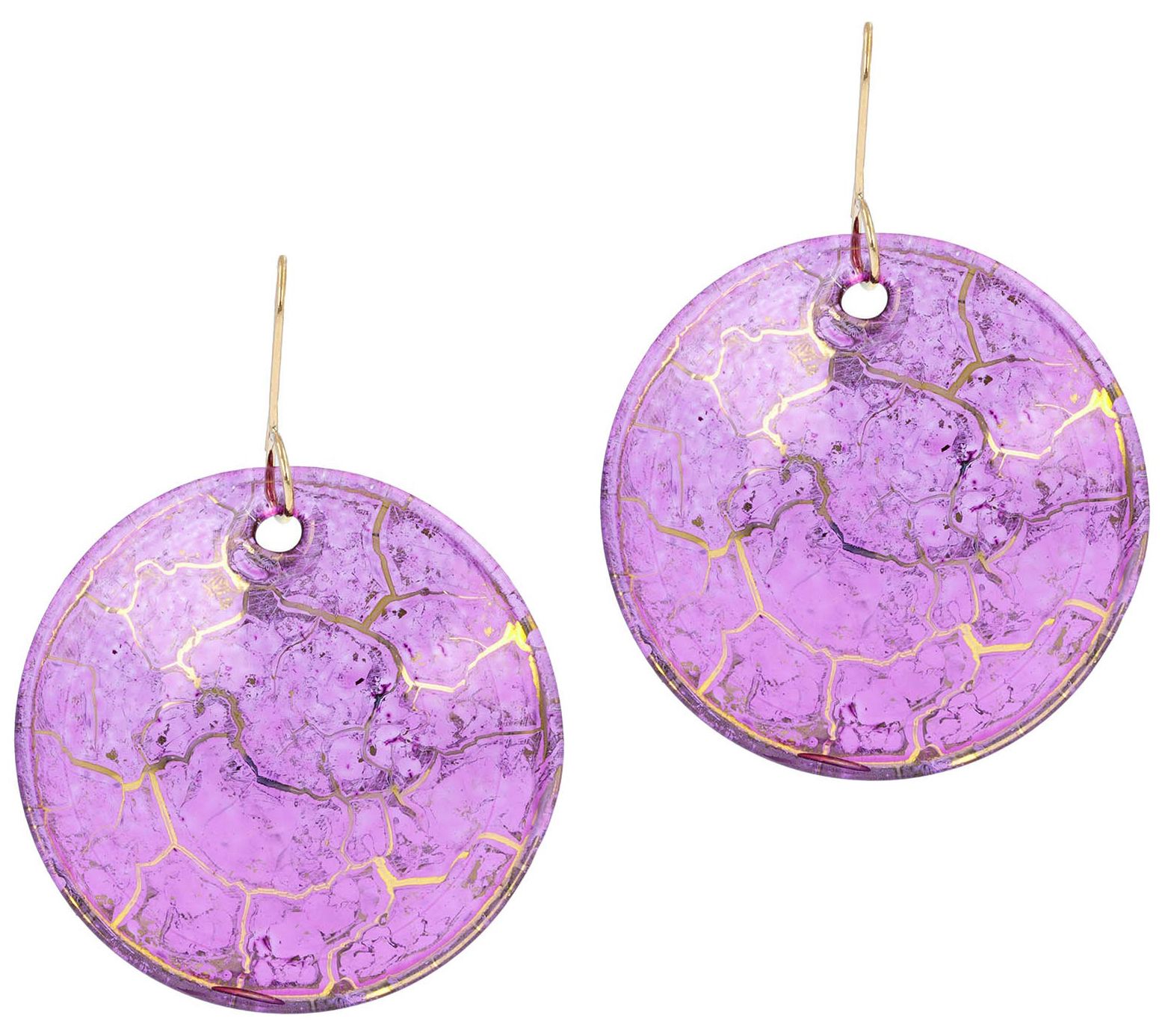 Italian Gold Round Murano Glass Dangle Earrings, 14K