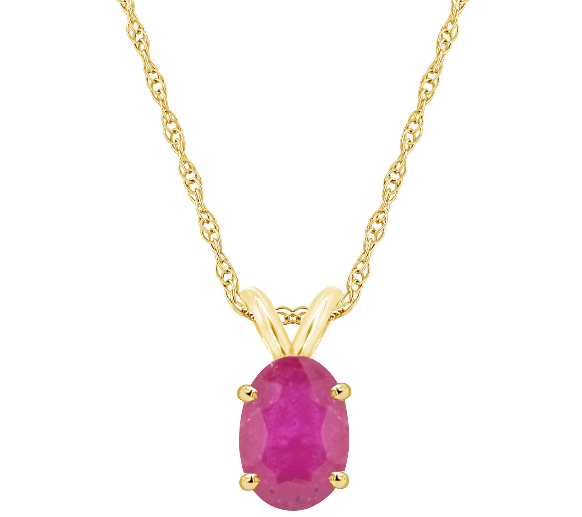 14K Oval Precious Gemstone Pendant w/ Chain