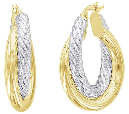 14K Gold 3/4" Two-Tone Twisted Hoop Earrings