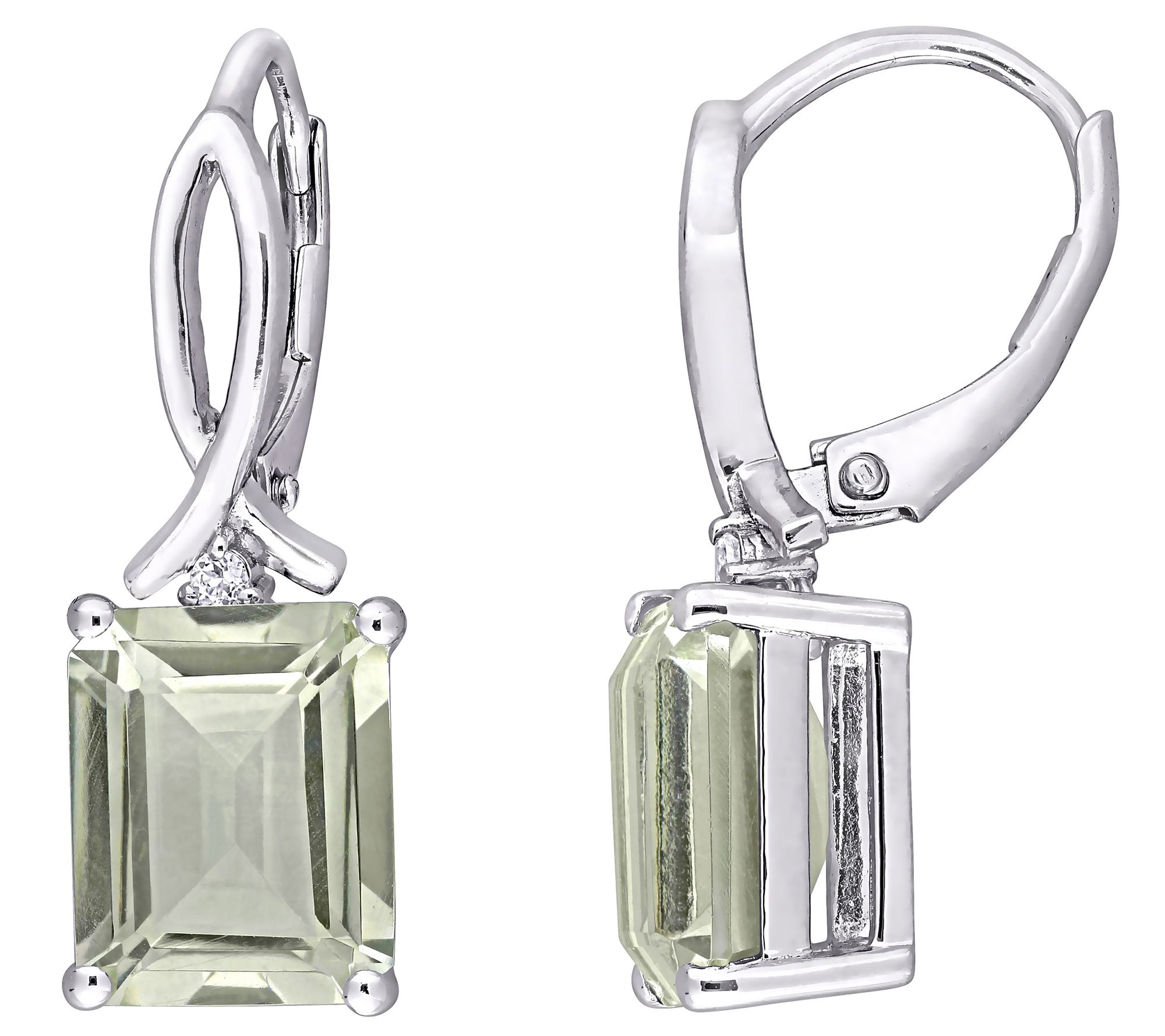 Sterling Silver 6.45 cttw Gree n Quartz & Whit e Topaz Earring