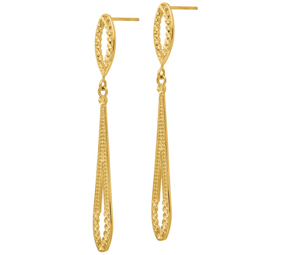 14K Gold Diamond-Cut Drop Earrings - QVC.com