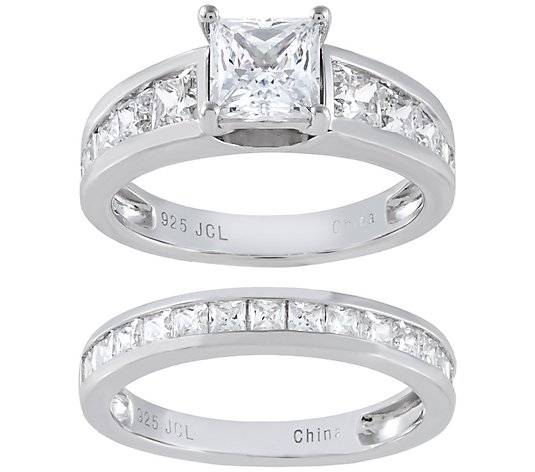 Diamonique 3.60 cttw Princess-Cut Bridal Ring Set, Sterling