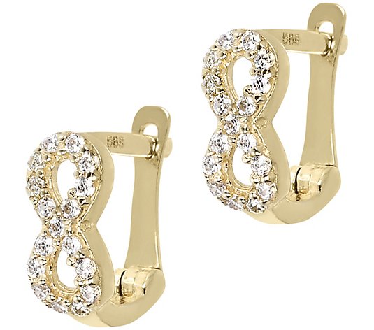 Diamonique 0.15 cttw Infinity Huggie Hoop Earrings, 14K Gold