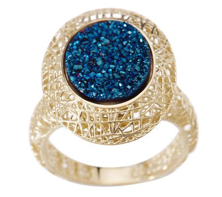 Adi Paz Solid Mesh Oval Drusy Quartz Ring 14K Gold - QVC.com