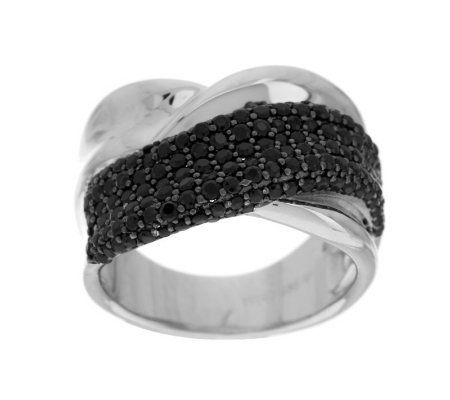 1.10 ct tw Black Spinel Pave' Polished Sterling Wave Ring - QVC.com