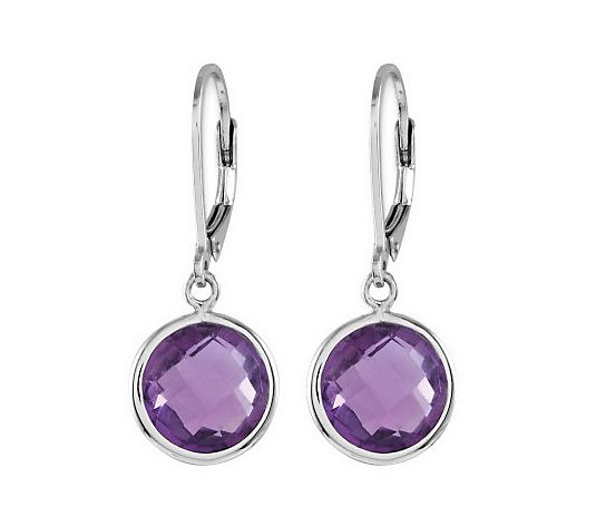 Sterling Faceted Round Gemstone Lever Back Earrings