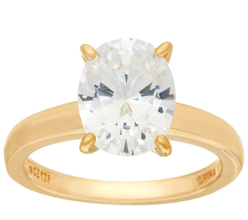 Diamonique 3.00 cttw Solitaire Ring, 14K Yellow Clad