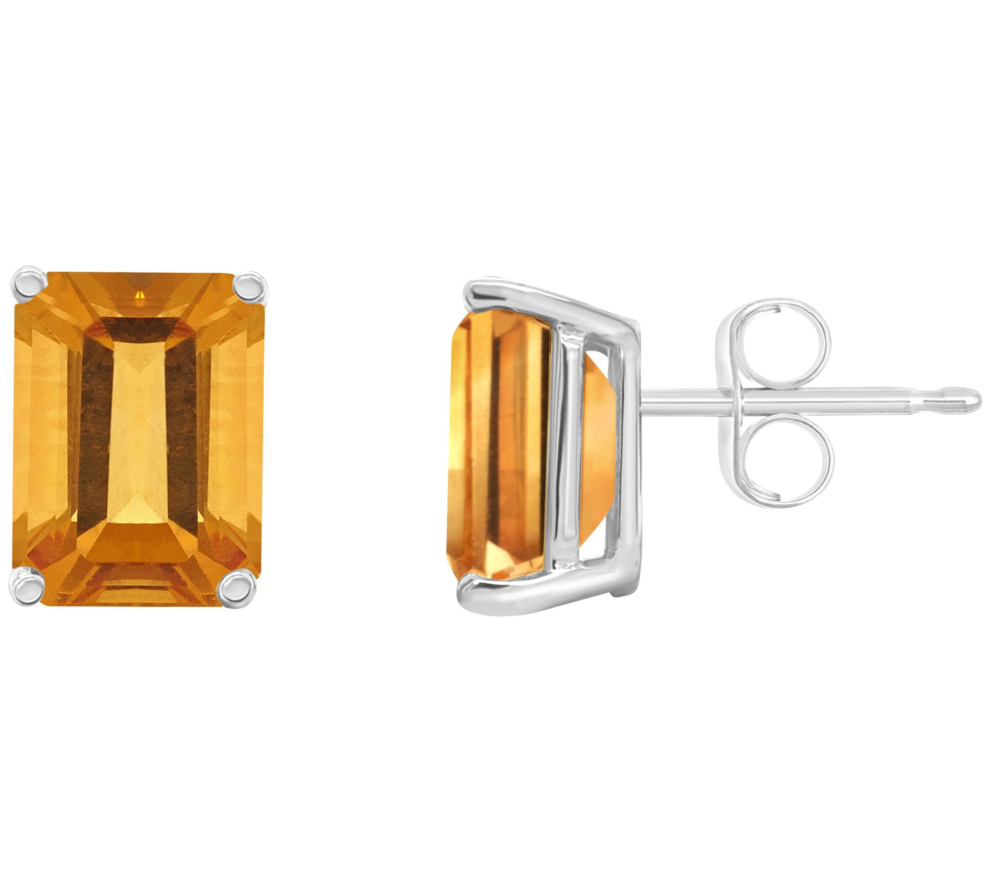 14K Gold Emerald Cut 3.20 cttw Citrine Stud Earrings