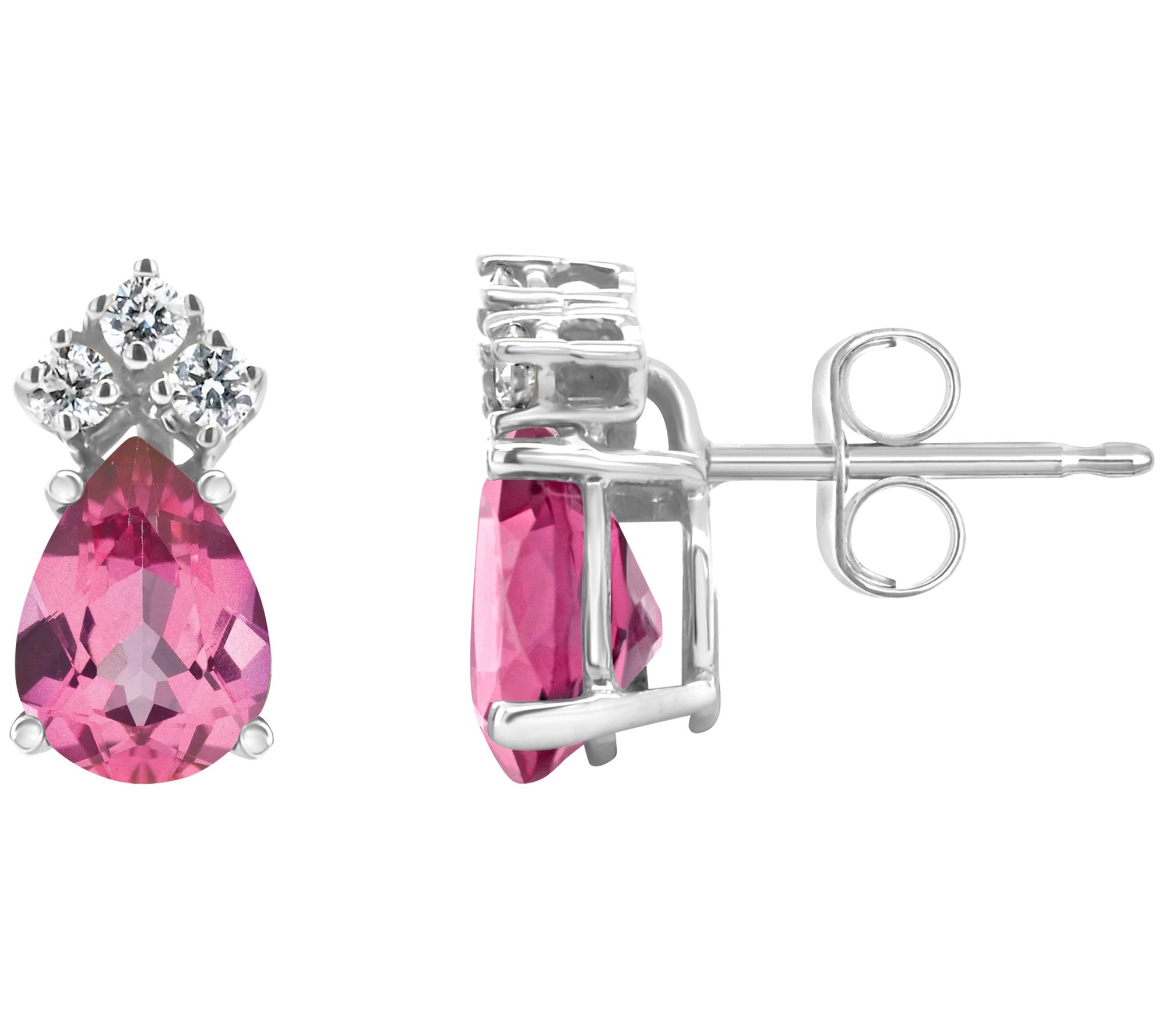 14K Gold 1.70 cttw Pink Topaz & 0.10 cttw Diamond Earrings