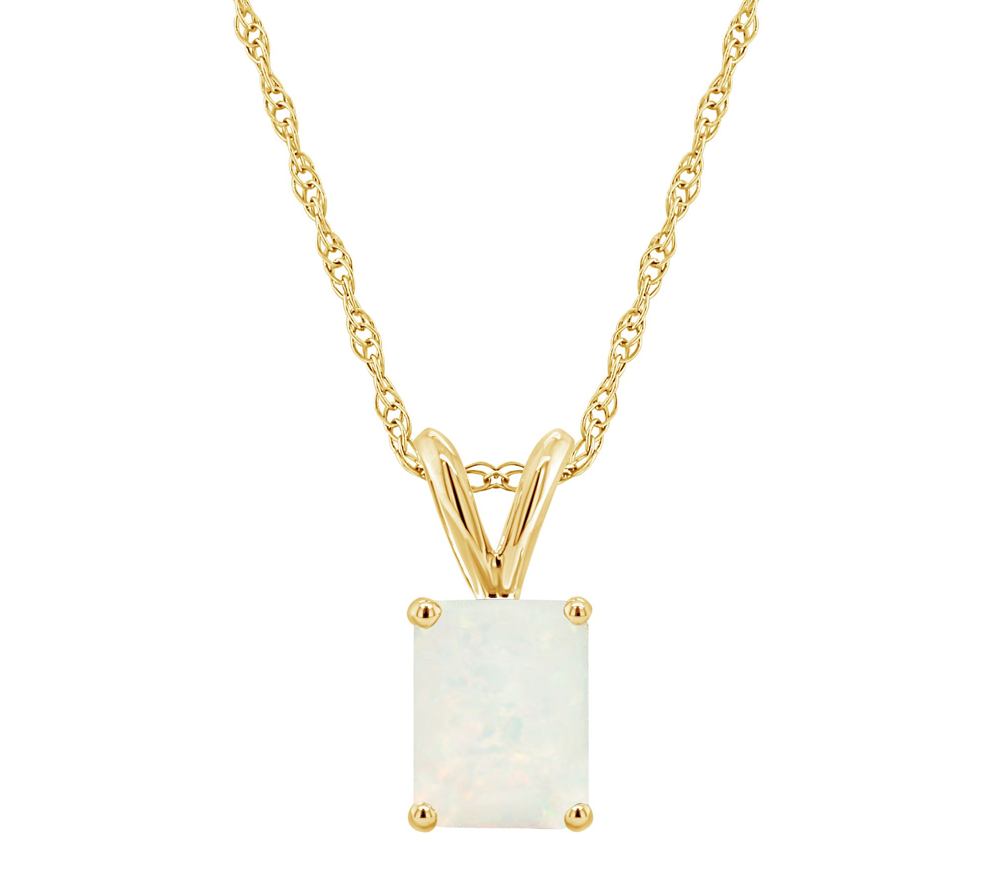 14K Gold Emerald-Cut 0.70 cttw Opal Pendant w/ Chain